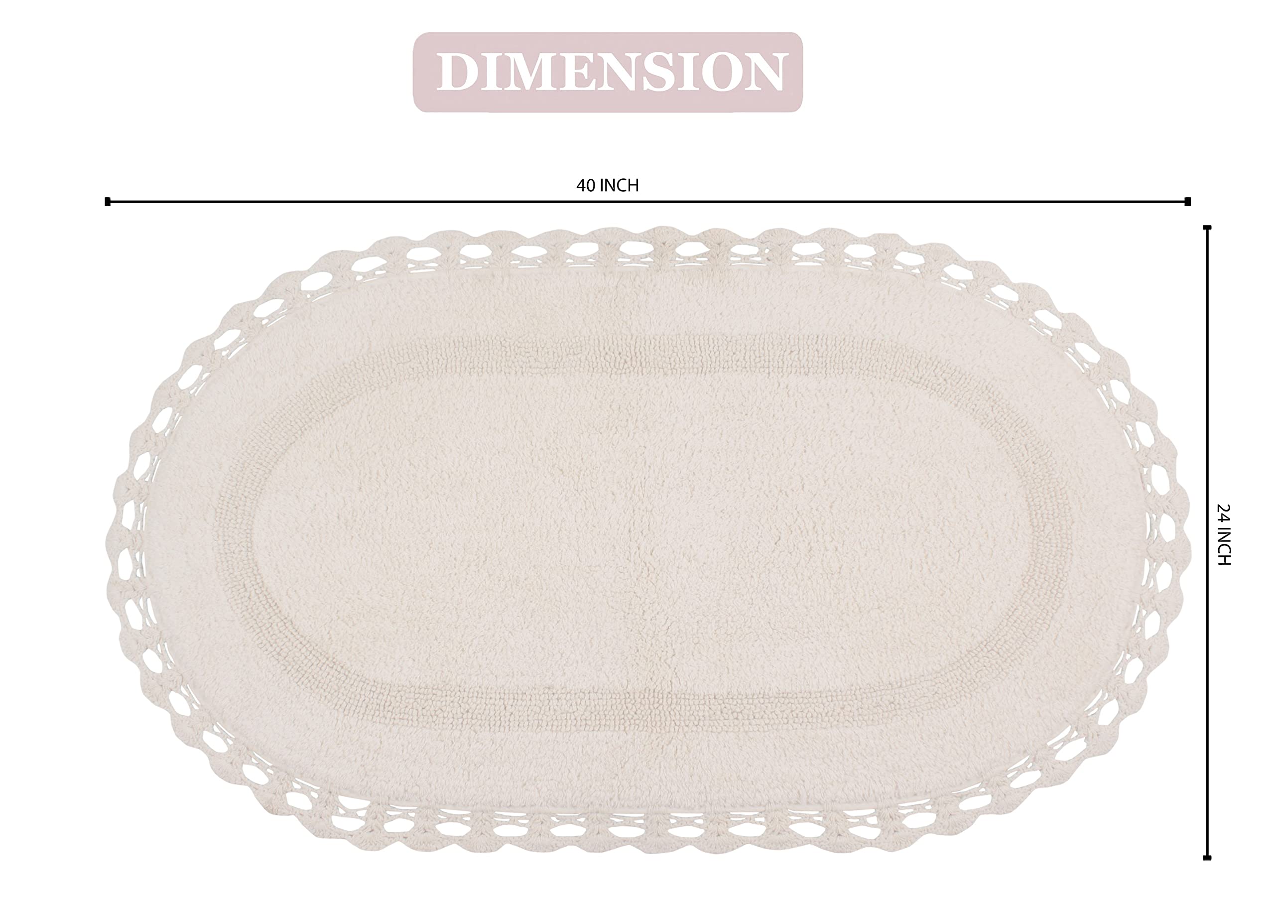 Premium 100% Cotton Reversible Bath Mat Set - Home Weavers Hampton Crochet Washable Bathroom Rug, Ultra Soft & Absorbent Non-Slip Bath Mat for Bathroom & Kitchen, 24