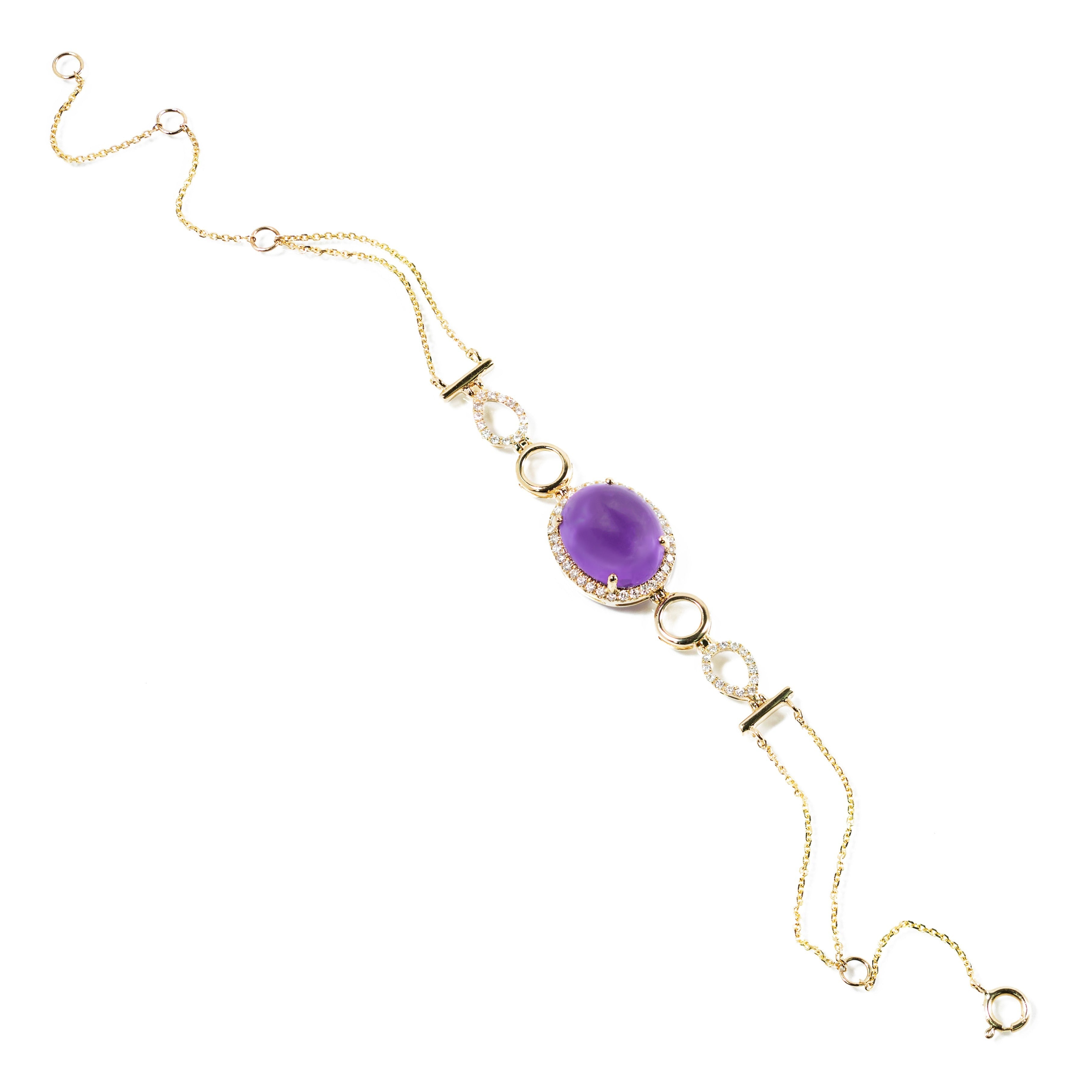 14k Yellow Gold Amethyst & Diamond Infinity Heirloom Bracelet for Women | Elegant Jewelry Gift for Anniversary, Birthday & Special Occasions