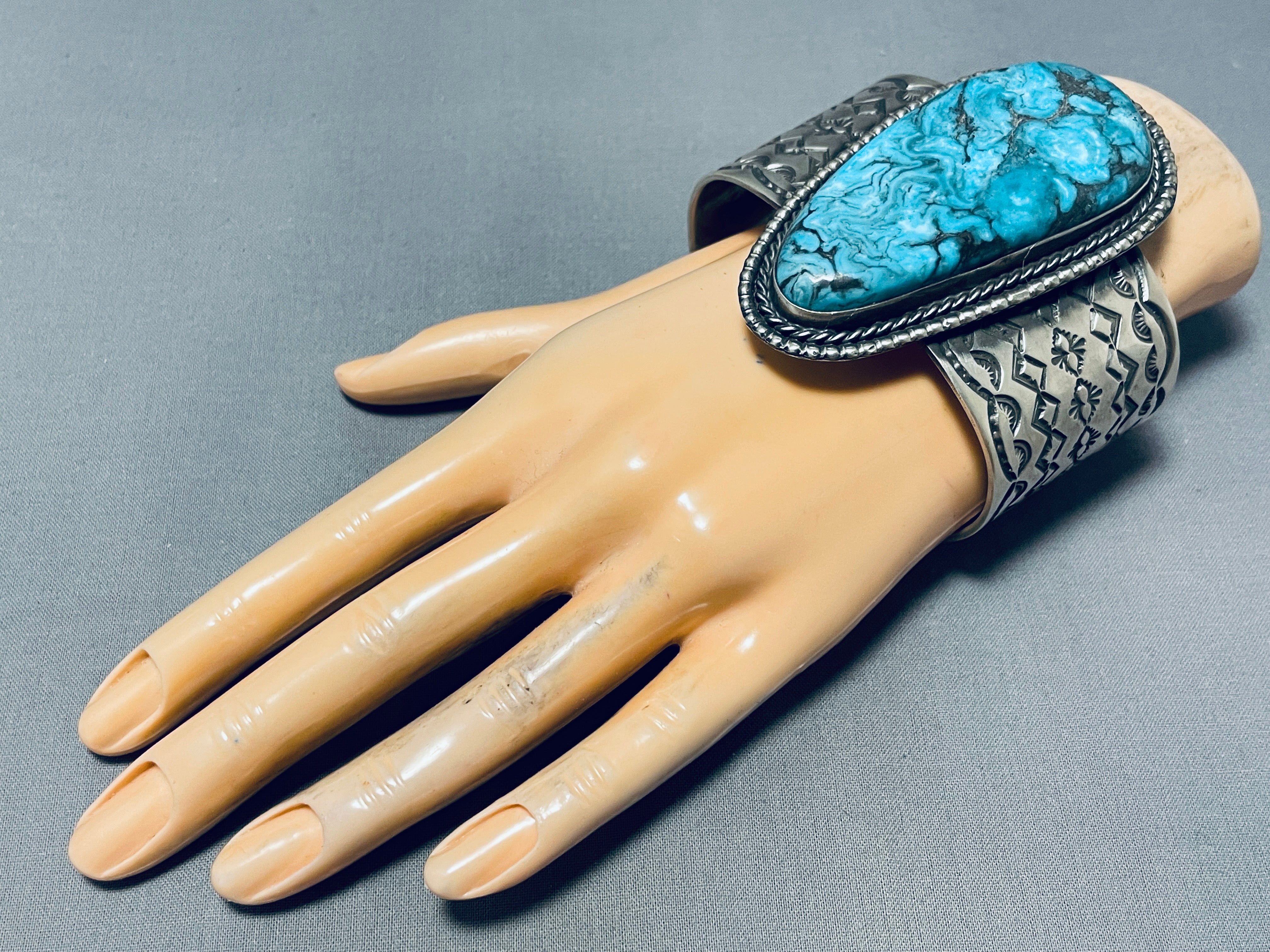 Authentic Navajo Blue Diamond Turquoise Sterling Silver Bracelet - 160g Handmade Native American Jewelry for Women, Boho Chic Accessory | Perfect for Festivals, Weddings & Gift Giving