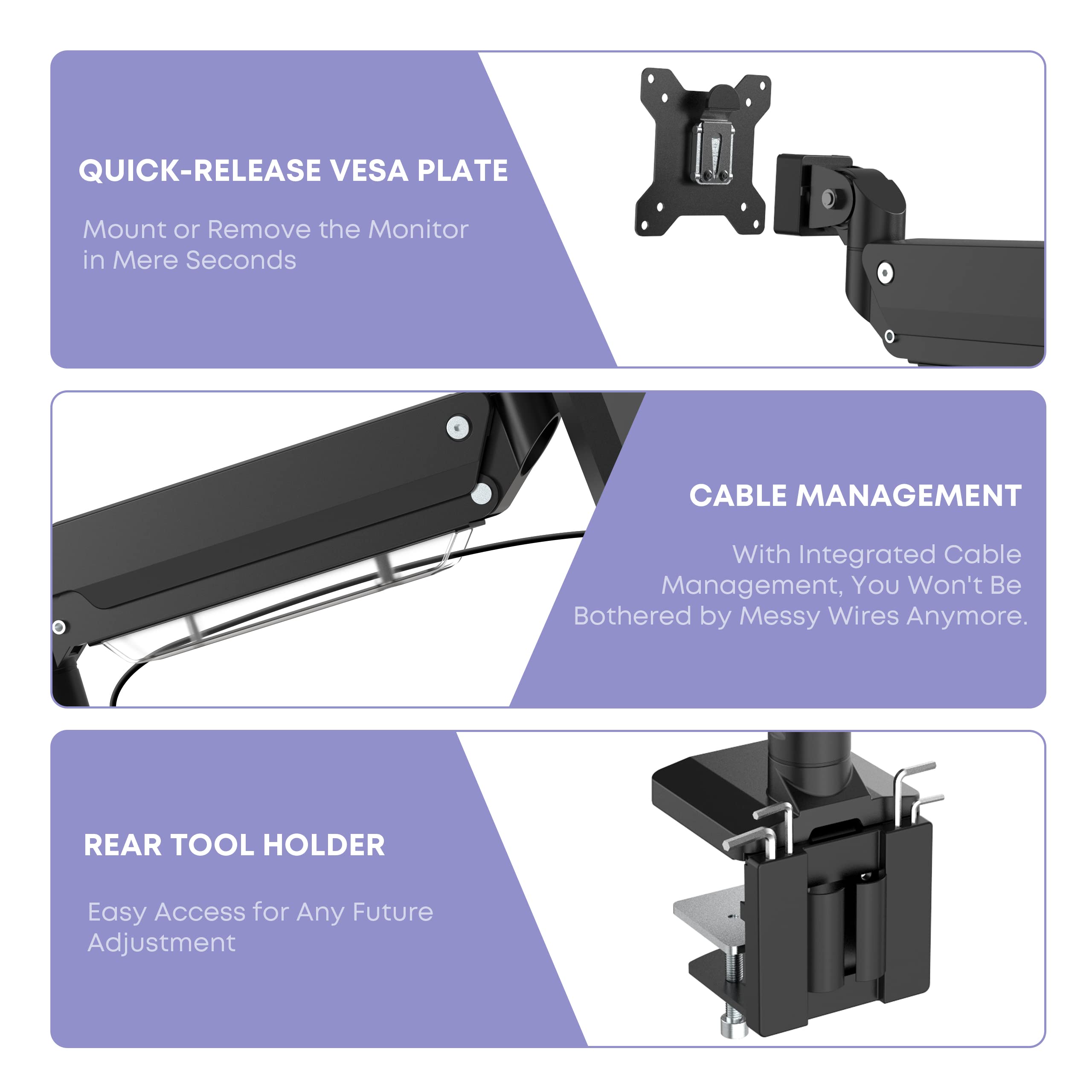 Premium Heavy Duty Monitor Arm for Ultrawide Screens up to 49 Inch & 39.6lbs - Ergonomic Aluminum Single Desk Mount Stand with Gas Spring, VESA 75x75/100x100 - Perfect for Home Office, Gaming & Workspace Setup
