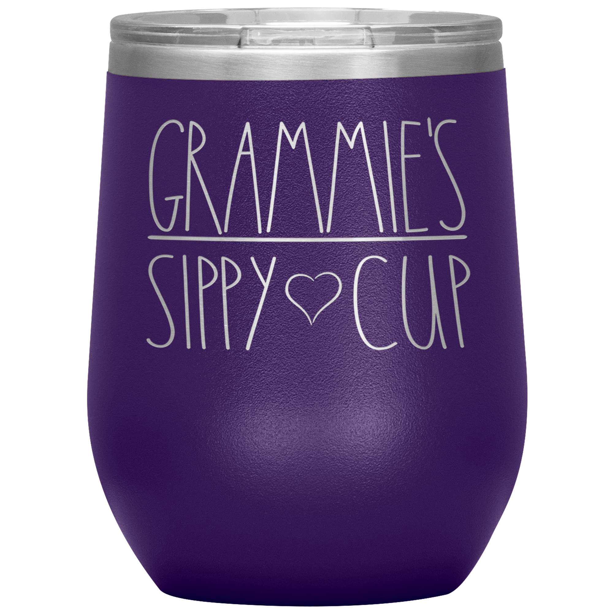 Grammie's Sippy Cup Wine Tumbler 12oz with Lid - 12 Color Options - Perfect Gift for Grandmothers, Mom, Birthday, Mother's Day - Great for Wine, Coffee, Tea, and Outdoor Activities (Purple)