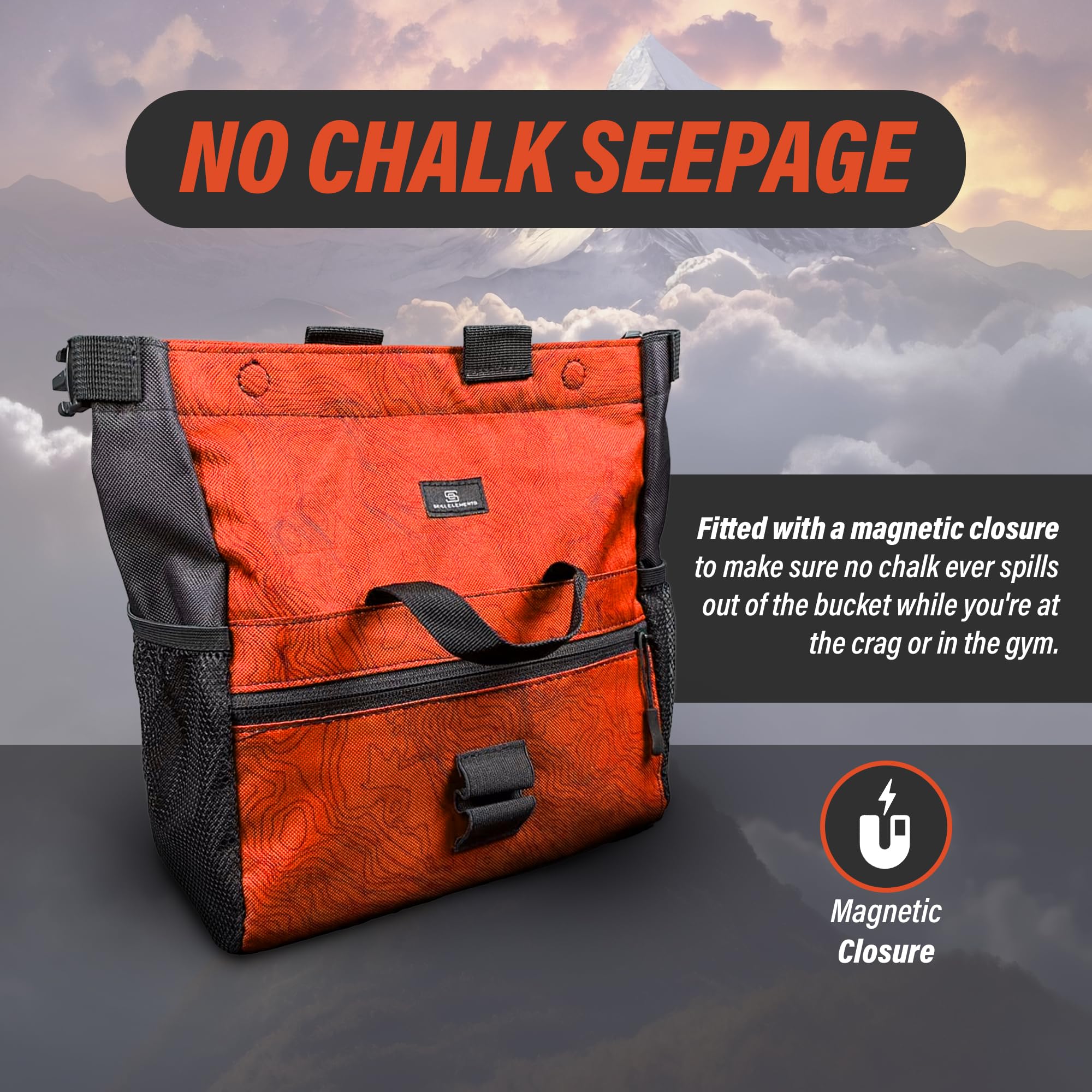 Premium Chalk Bucket for Rock Climbing & Bouldering - Large Magnetic Closure Chalk Bag with 2 Zippered Pockets, 2 Side Pockets & 4 Brush Holders - Ideal for Indoor Gym Training & Outdoor Climbing Adventures