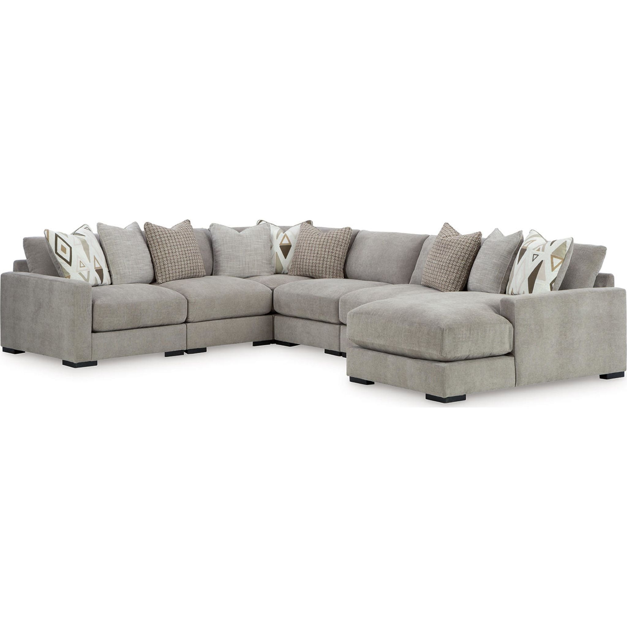 Aslan Court 6-Piece Sectional Sofa with Chaise Lounge - Modern L-Shaped Couch Set in Pebble Gray Fabric for Living Room, Family Room & Home Theater Seating