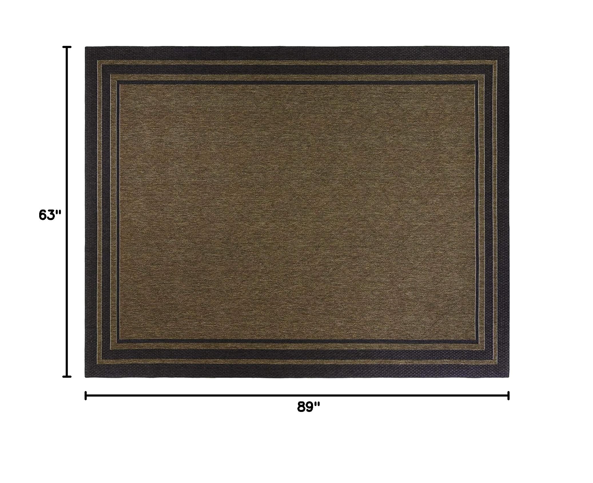 Gertmenian 22352 5x8 Outdoor Patio Rug - Luxury Triple Border Black Brown Carpet for Porch, Deck & Garden - Waterproof & Durable for All Weather Use