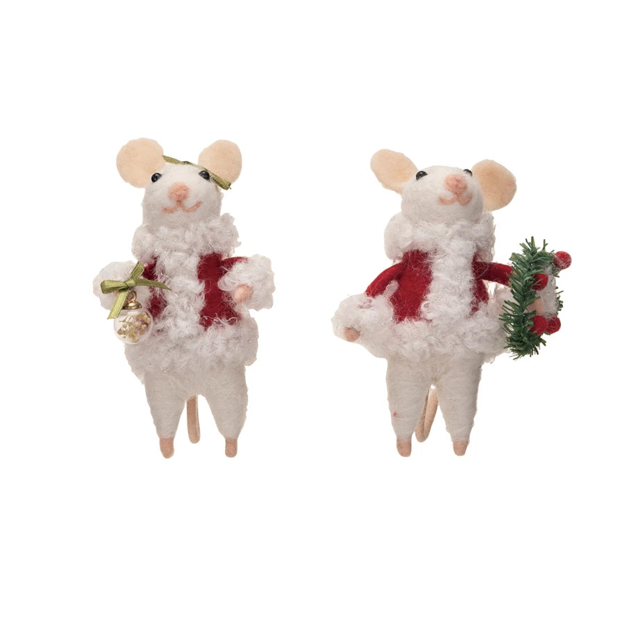 Santa Outfit Wool Felt Mouse - 2 Adorable Christmas Decoration Styles for Holiday Home Decor & Gift Giving
