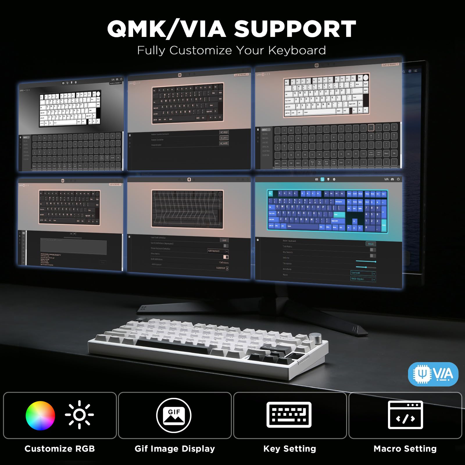 YUNZII AL80 Wireless Mechanical Keyboard - Full Aluminum CNC, Smart LCD Display, Hot Swappable Gasket Mount 75% Layout with Knob, BT/2.4G/USC-C, QMK/VIA Support for Windows & Mac (Silver, Gateron Zero Switch) - Perfect for Gaming, Coding & Office Work