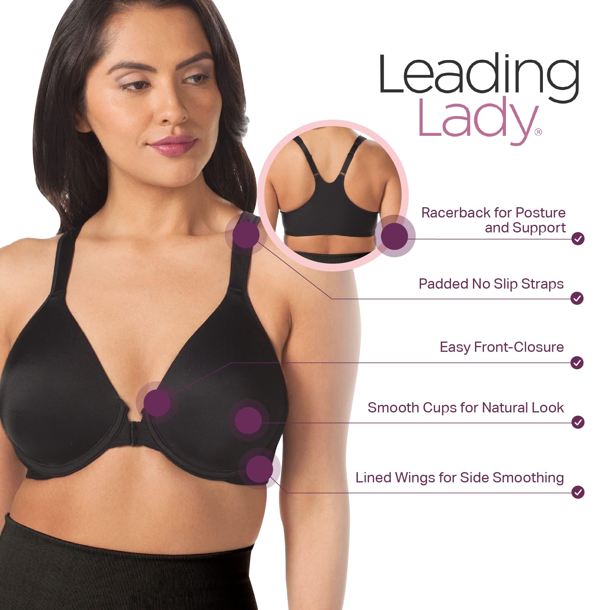LEADING LADY Brigitte Racerback Front-Closure Bra - Molded, Padded, Seamless T-Shirt Bra for Women | Plus Size Support | Comfortable Everyday Wear for Workouts, Yoga & Daily Activities