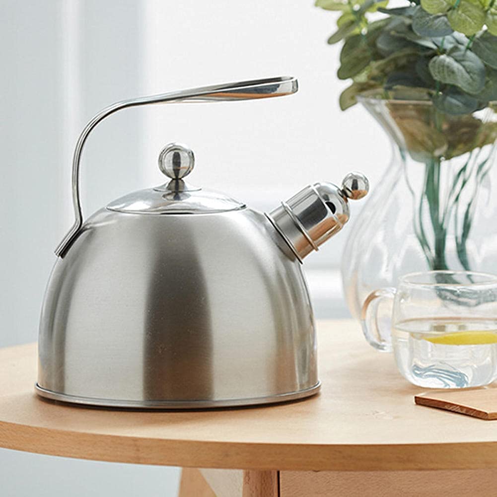 Premium Stainless Steel Whistling Tea Kettle - 2.3L Heavy Duty Stovetop Kettle for Gas & Induction Cooktops - Silver Whistle Teapot for Perfect Tea Brewing | Ideal for Home Kitchen, Camping & Office Use