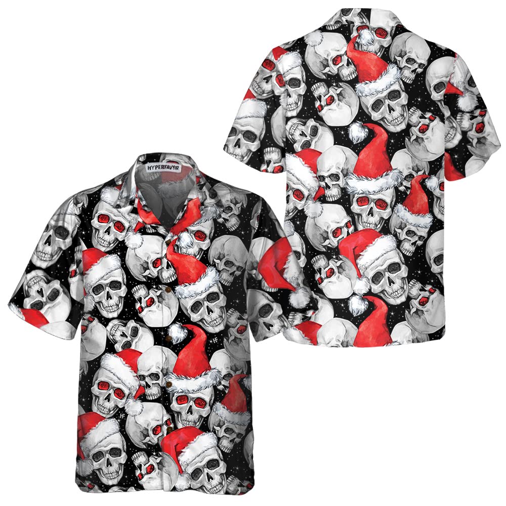 HYPERFAVOR Men's Skull Christmas Hawaiian Shirt - Short Sleeve Cool Graphic Tee for Holiday Parties & Festive Gatherings