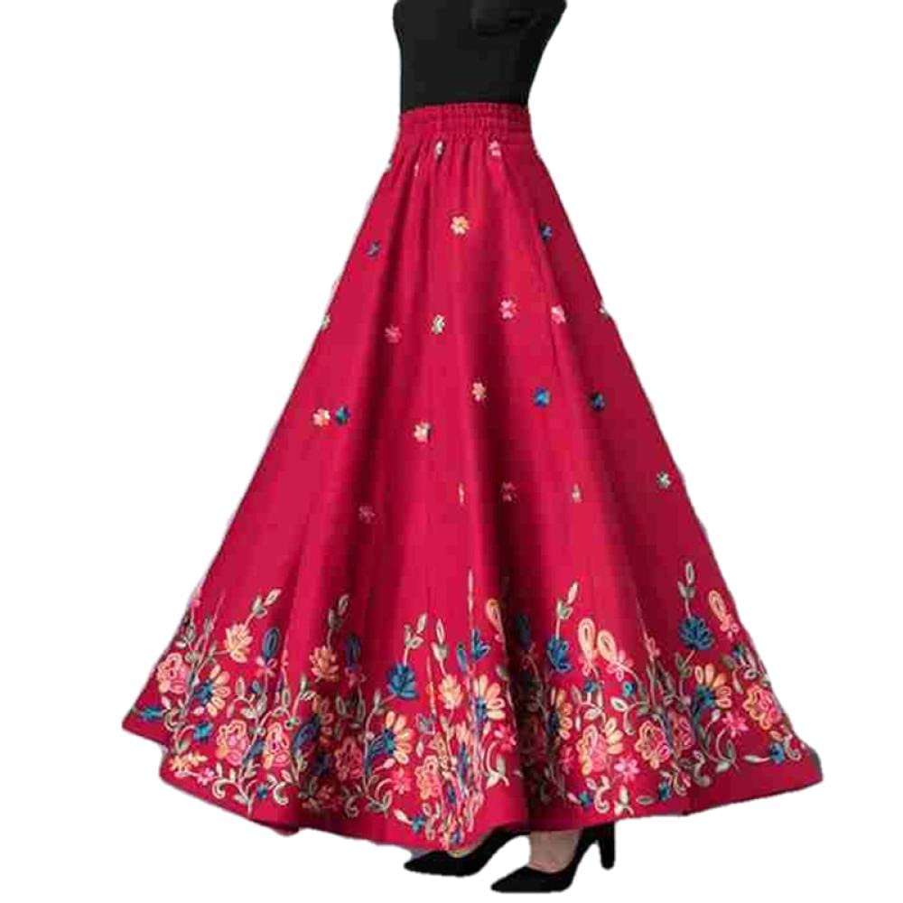 Embroidered Pleated Wrap Skirt for Women - Plus Size High Waist Wool Long Skirt - Elegant Casual Wear for Office, Date Night & Fall Season Outfits