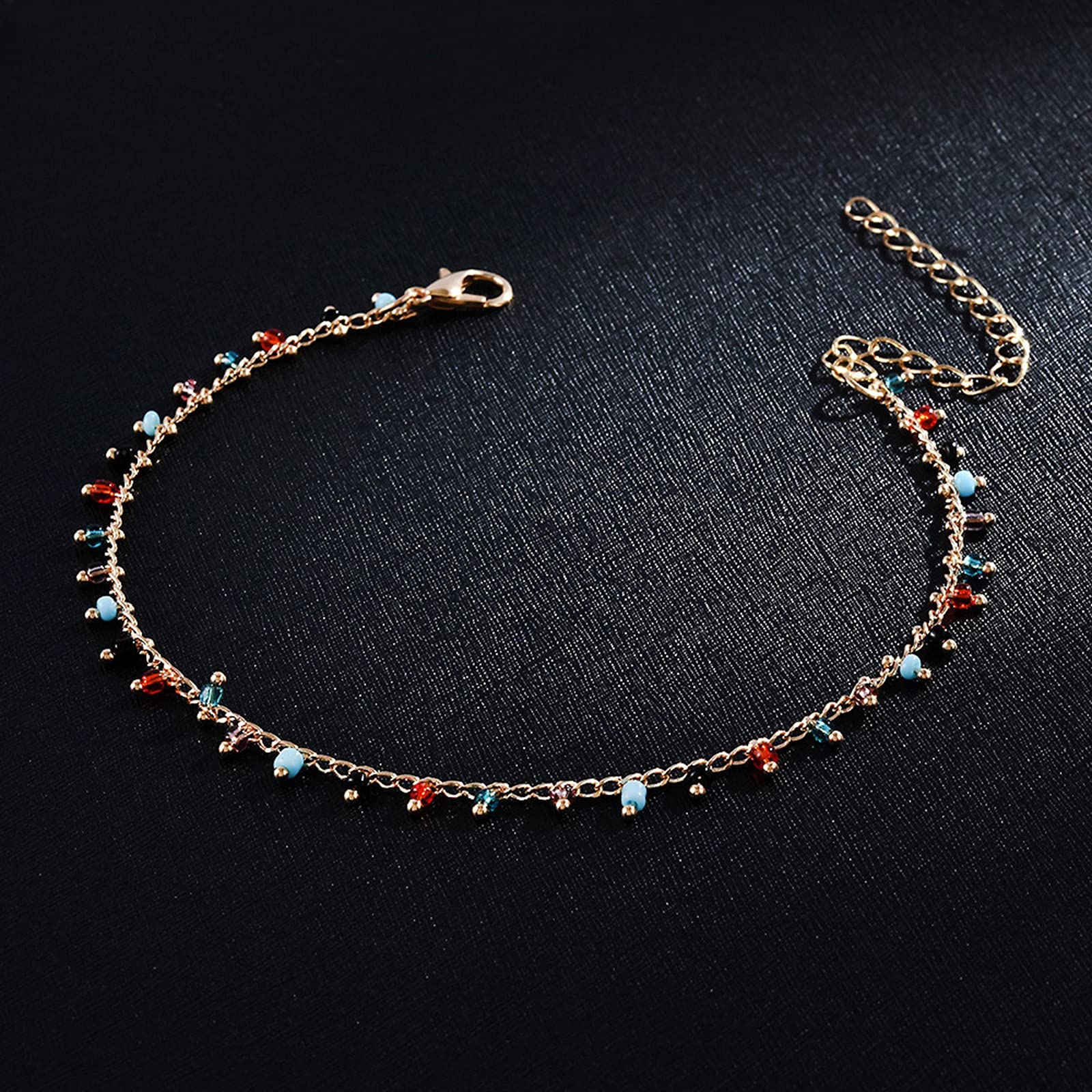 Boho Beach Chain Beaded Anklet - Colorful Bohemian Jewelry for Women | Gothic Foot Accessory with Hoop Earrings | Perfect for Summer Festivals, Beach Vacations & Boho Fashion