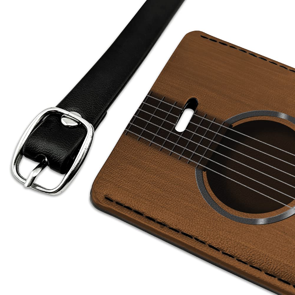 Premium Leather Luggage Tag for Suitcases & Carry-Ons - Customizable ID Card Holder with Guitar String Design - Perfect for Travel, Business Trips & Music Lovers