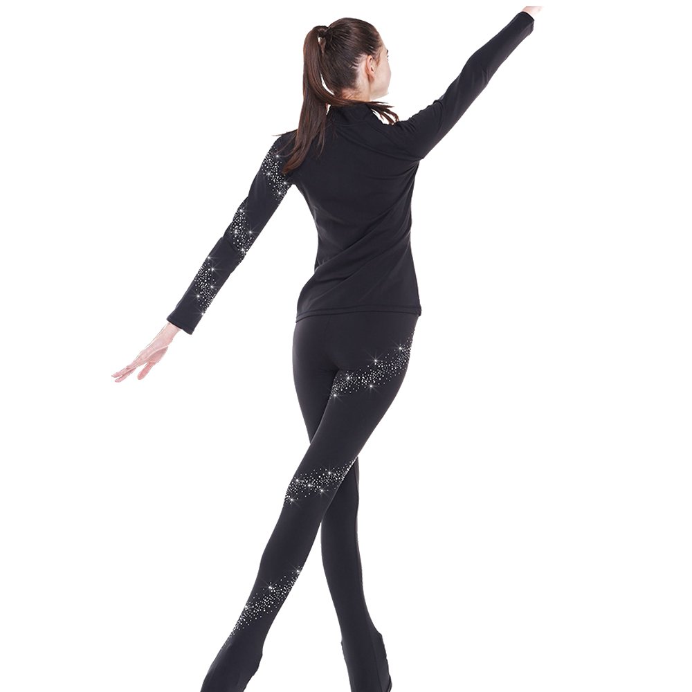 Women's Figure Skating Spiral Jacket & Fleece Pants Set - Black Ice Skating Warm-Up Outfit for Girls & Ladies | Perfect for Training, Competitions & Cold Weather Practice