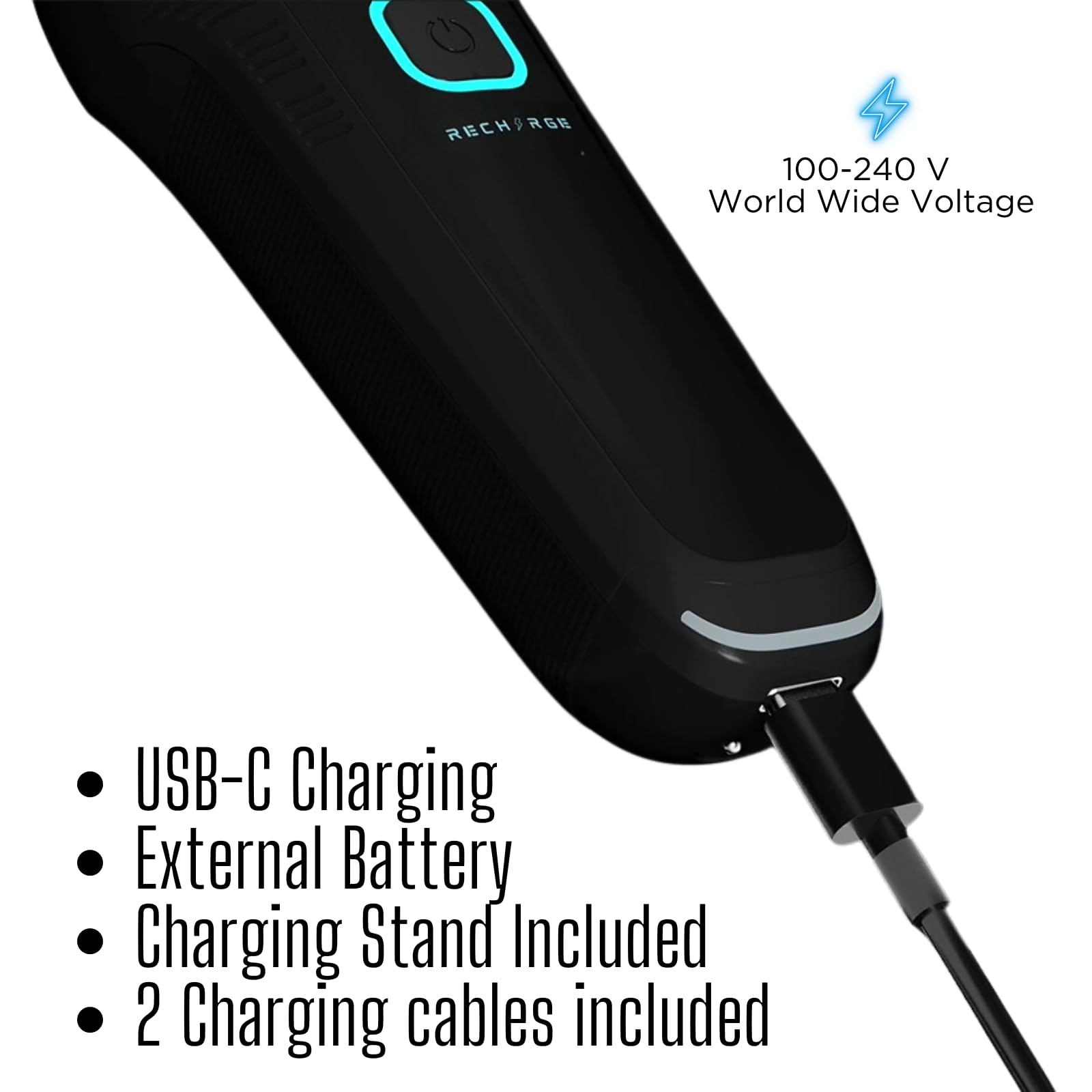 Supreme ST777 Professional Rechargeable Zero Gap Hair Trimmer for Barbers - 7500 RPM High Power, Removable Lithium Battery, Smart USB Charging Stand with Phone Charger (iPhone/Android Compatible) - Perfect for Salon, Home Haircuts & Beard Grooming - Matte Black