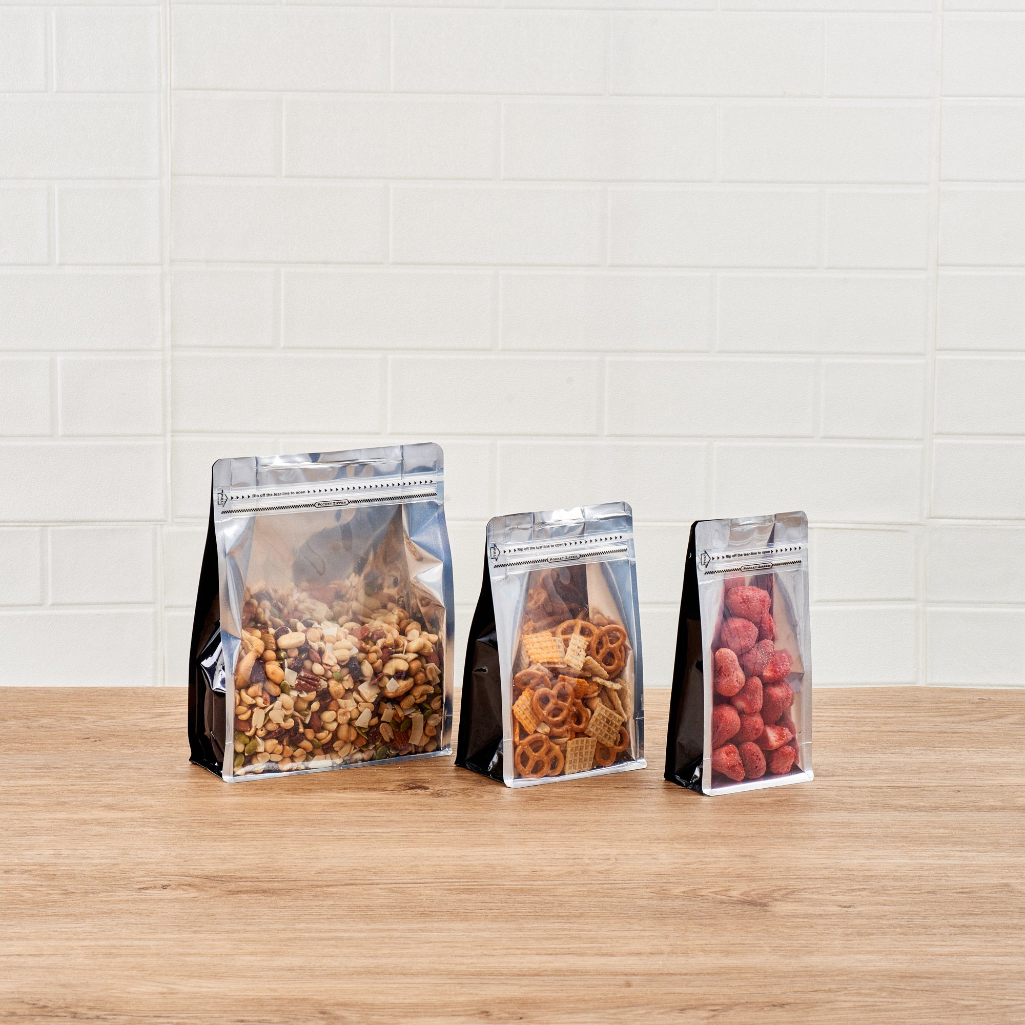 BAG TEK Black Plastic Large Snack Bags - Double Seal, Rip Lock, Heat Sealable (9.5