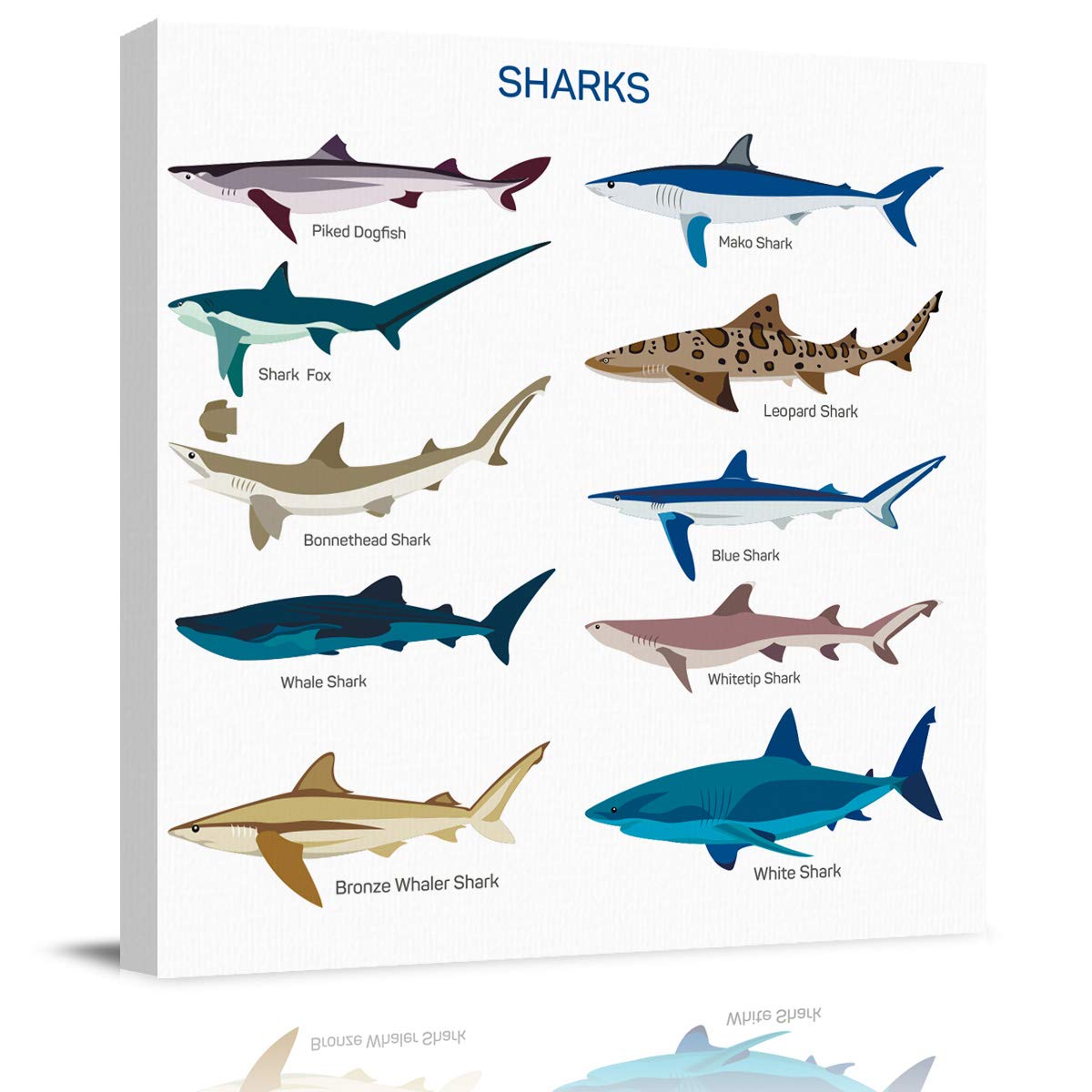 Shark Canvas Wall Art - Framed Bathroom Decor Painting for Living Room, Kitchen, Office - Ready to Hang Ocean Themed Home Decor - Perfect for Beach House, Kids Room & Coastal Interior Design