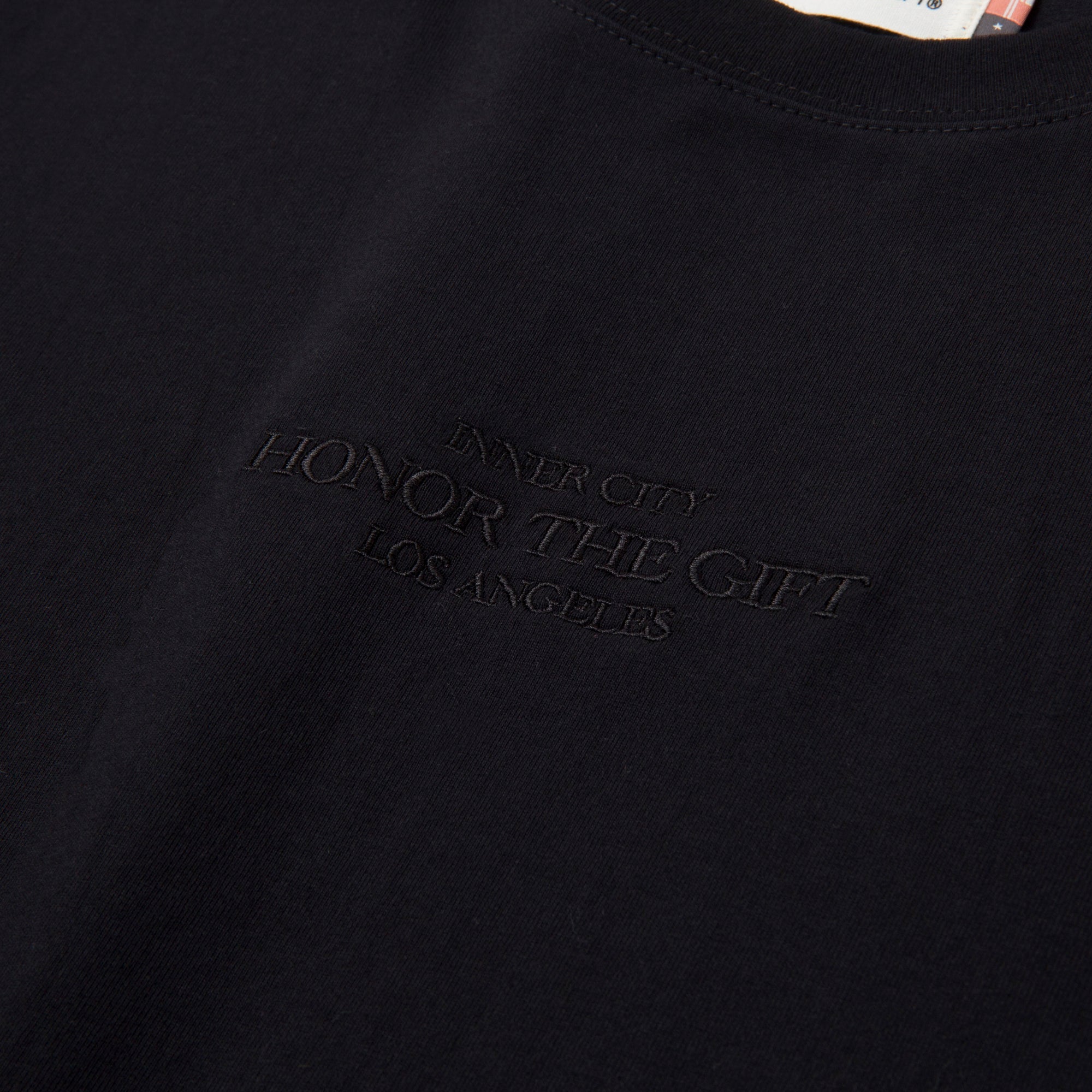 Honor The Gift Embroidered Box Tee - Black Cotton T-Shirt for Men | Streetwear & Casual Outfits