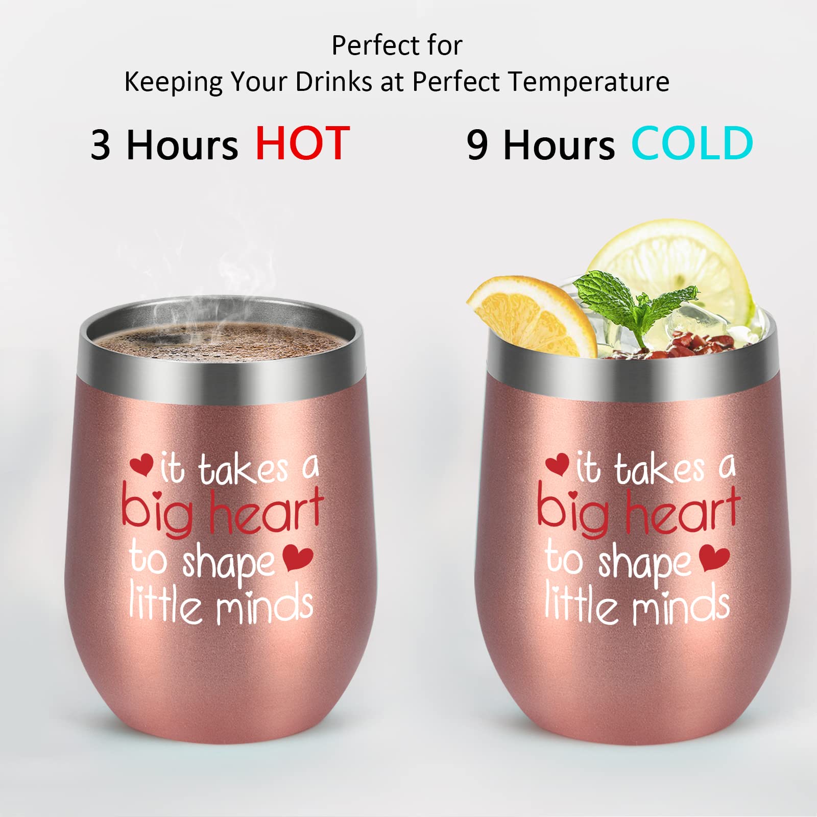 4-Pack Rose Gold Stainless Steel Wine Tumblers with Lids - 12oz Teacher Appreciation Gifts Bulk Set for Women, Perfect for Birthday, Christmas & Thank You Presents - Ideal for Coffee, Wine & Beverages at School, Home or Office
