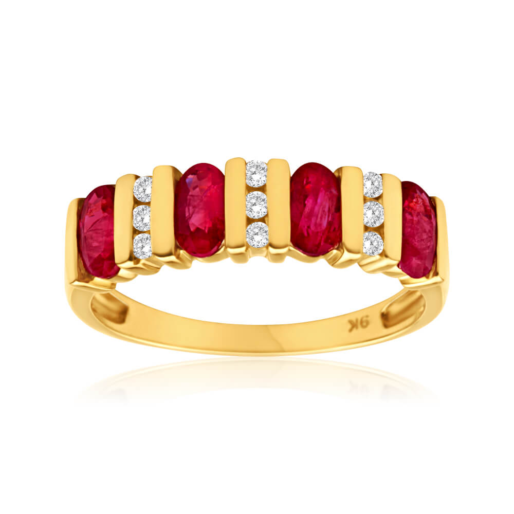 9ct Yellow Gold Diamond and Ruby Ring for Women - Elegant Jewelry Gift for Engagement, Anniversary & Special Occasions