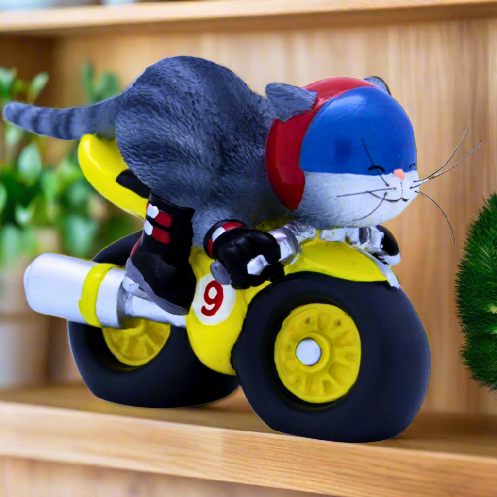 9 Lives Route 99 Grey Cat Figurine - Handcrafted Collectible Statue for Home Decor, Gift for Cat Lovers | Perfect for Bookshelf, Office Desk & Living Room Display