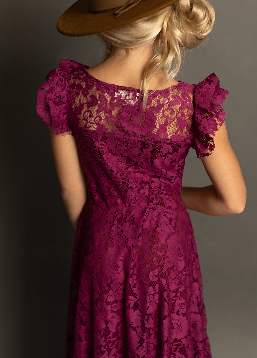 Angie Dress in Berry - Elegant Floral Midi Dress for Women | Perfect for Weddings, Parties & Special Occasions