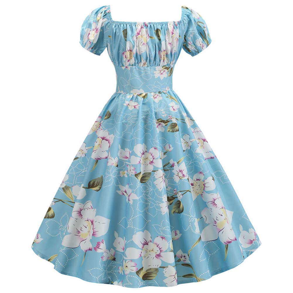 Chowsir Women's 1950s Vintage Square Neck Floral Print Pleated Midi Dress - Retro Cocktail Party Dress for Evening Events, Date Nights & Special Occasions