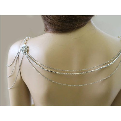 Art Deco Shoulder Necklace - Vintage Bridal Wedding Jewelry for Flapper Dresses & Backless Gowns - Perfect for Gatsby Themed Weddings, Roaring 20s Parties & Vintage-Inspired Events