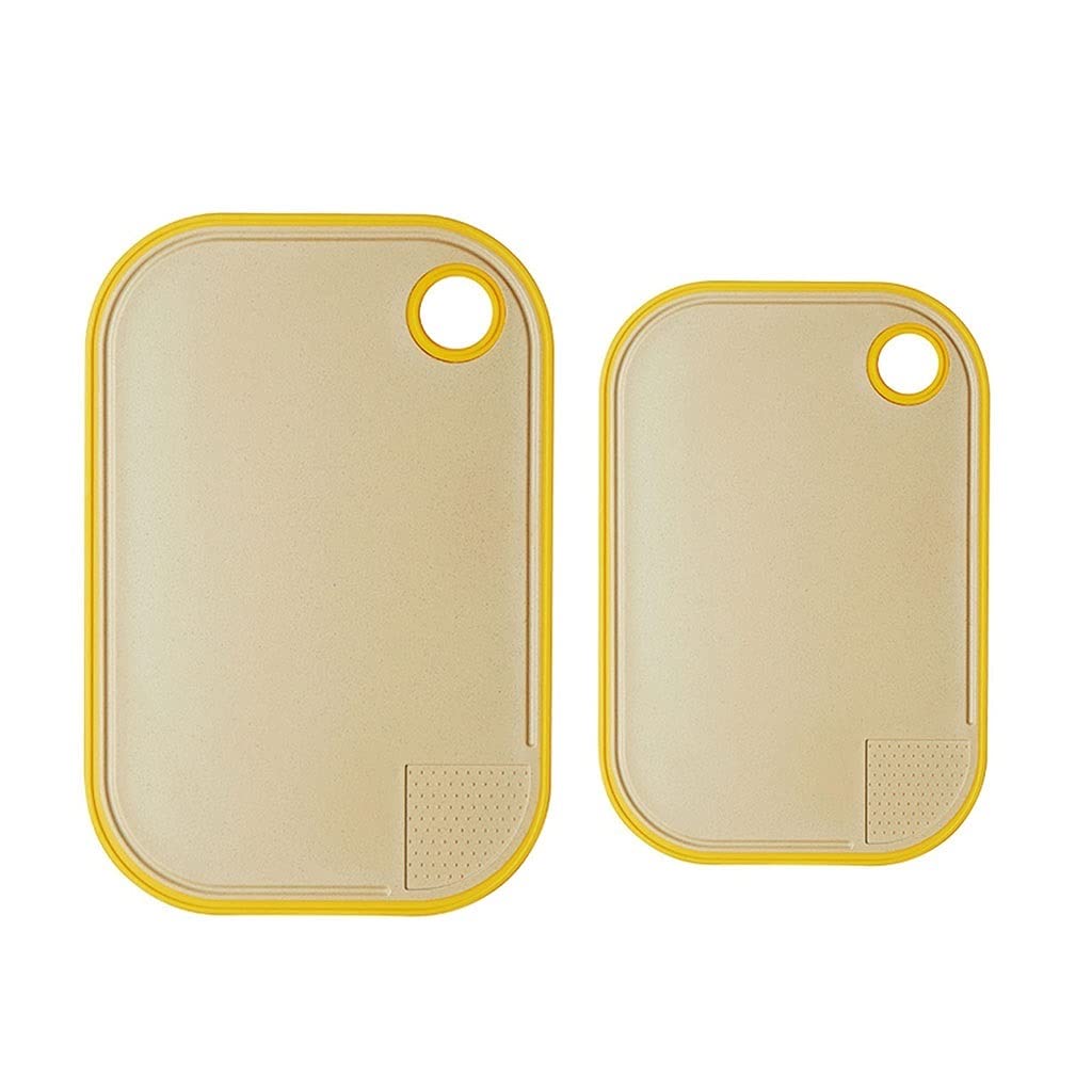 Premium 3-Piece Wooden Cutting Board Set with Juice Grooves, Non-Slip Silicone Feet & Hook Design - Yellow & Coffee - Perfect for Kitchen Prep, Meat Cutting & Serving Charcuterie