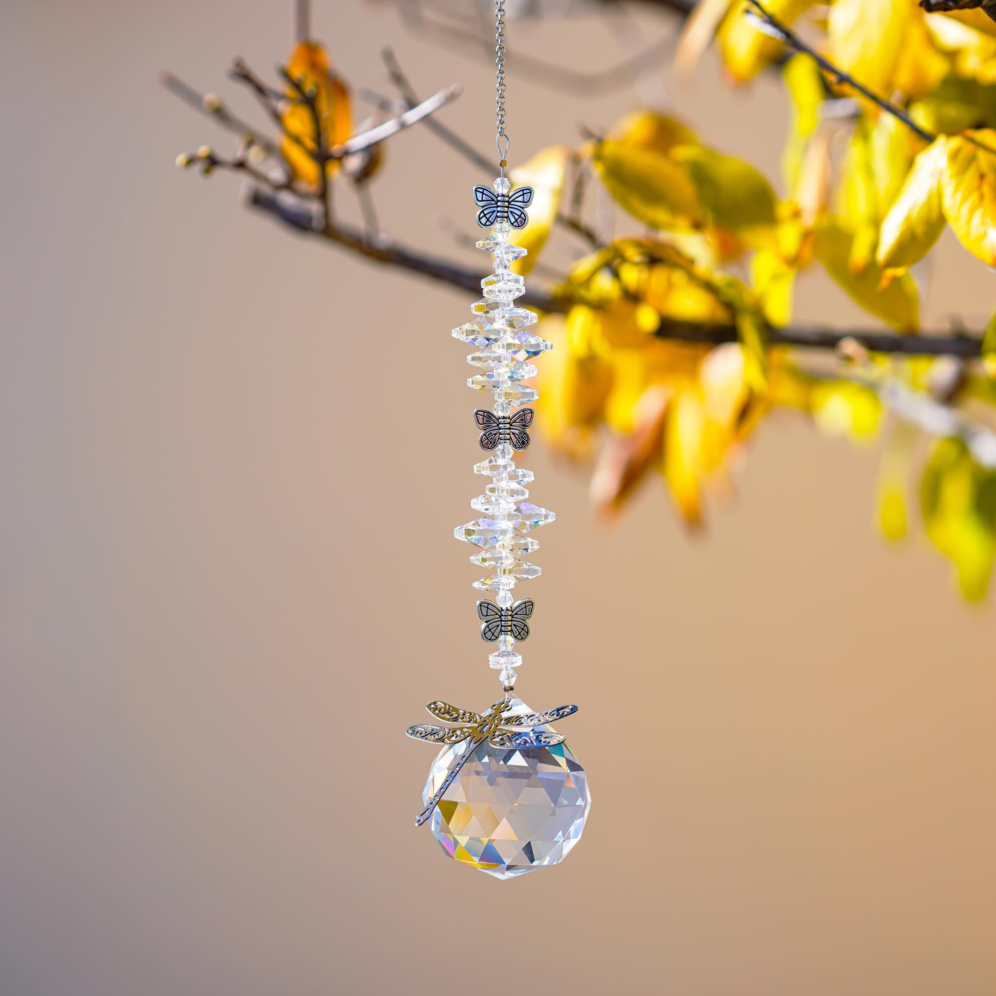 **Handmade Crystal Sun Catchers for Windows - Butterfly & Dragonfly Decor, Rainbow Prism Suncatcher for Garden & Home - Perfect for Living Room, Bedroom, or Outdoor Spaces**