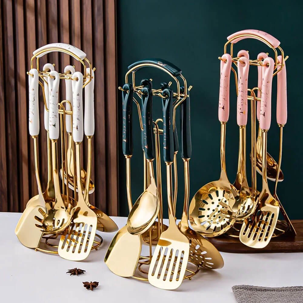 Clermont 7-Piece Stainless Steel Kitchen Utensil Set - Durable Cooking Tools for Baking, Frying & Serving - Perfect for Home Chefs & Professional Kitchens