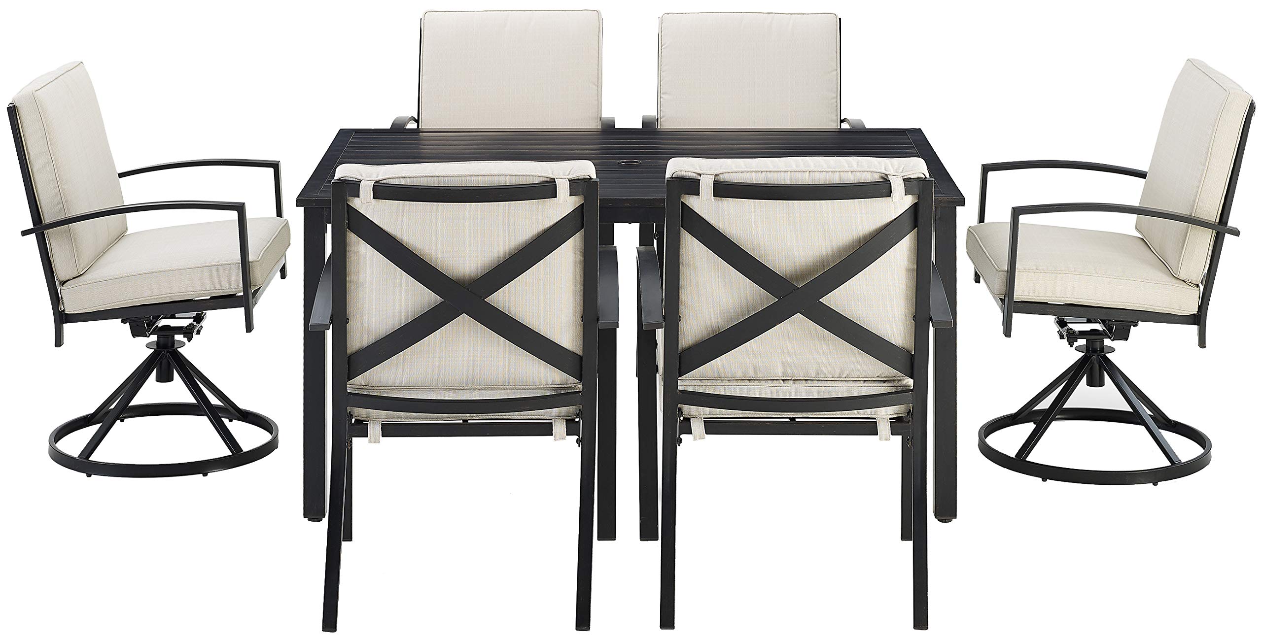 Crosley Furniture Kaplan 7-Piece Outdoor Dining Set for 6 - Patio Table and Chairs with Oiled Bronze Frame & Oatmeal Cushions - Perfect for Backyard, Deck, Garden, and Poolside Dining