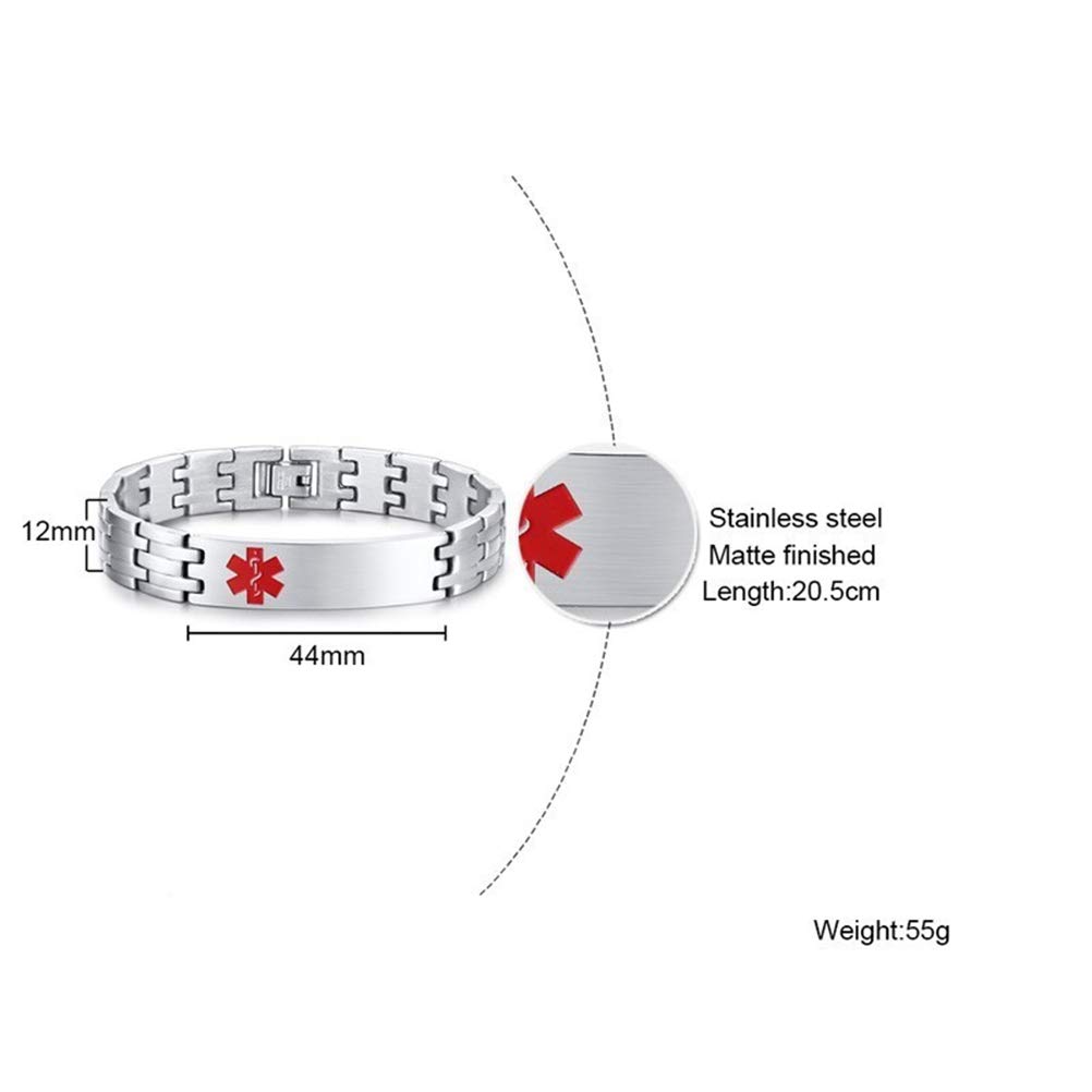 Medical Alert ID Bracelet for Men - Stainless Steel Emergency Medical Bracelet with Free Engraving - Fashionable & Durable Bangle for Daily Wear, Travel & Emergency Situations