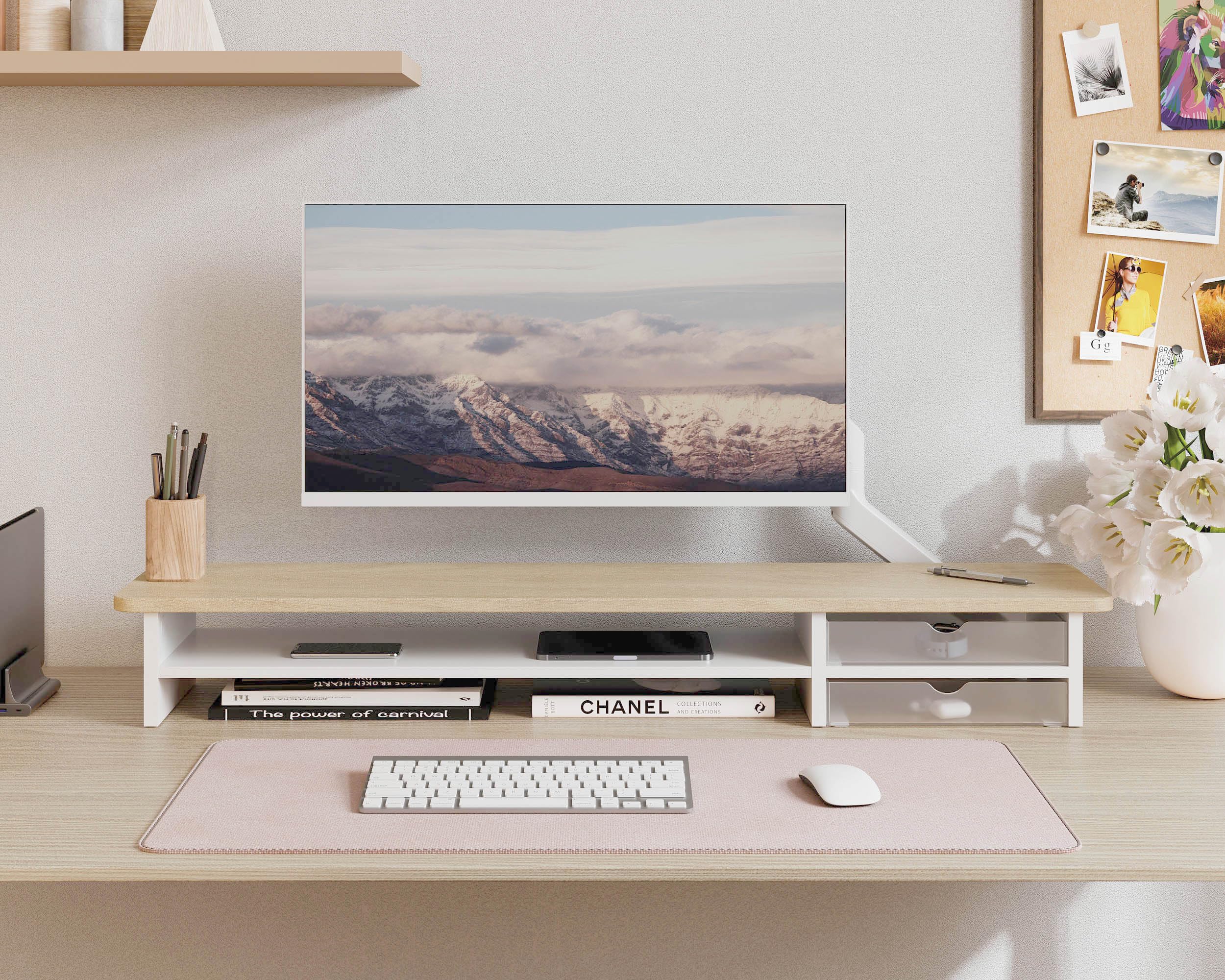 Dual Monitor Stand with 2 Acrylic Storage Drawers - 42.5