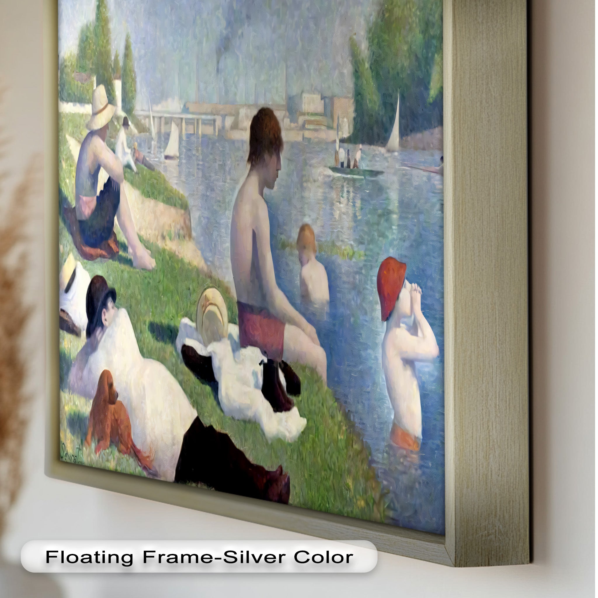 Afternoon Light on the Riverbank - Handmade Pointillism Oil Painting on Canvas - Wall Art for Living Room, Bedroom & Office Decor