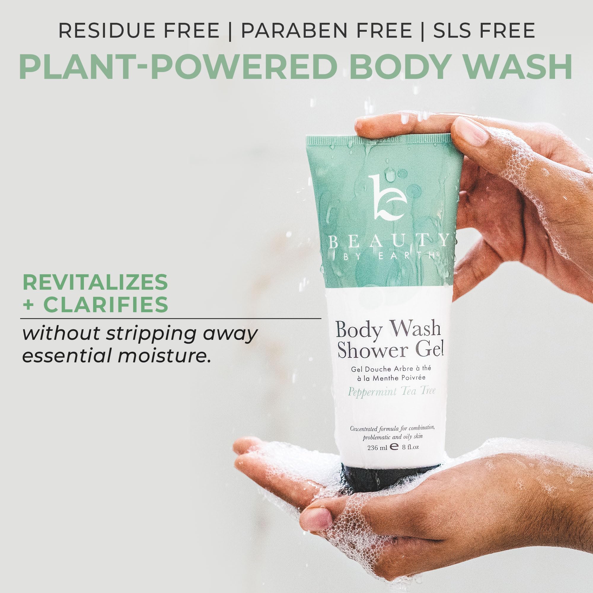 Organic Peppermint Tea Tree Oil Body Wash for Men & Women - Natural Moisturizing Shower Gel with USA-Made Ingredients, Non-Toxic Cleansing Gel - Perfect for Daily Use, Gym, and Spa Relaxation