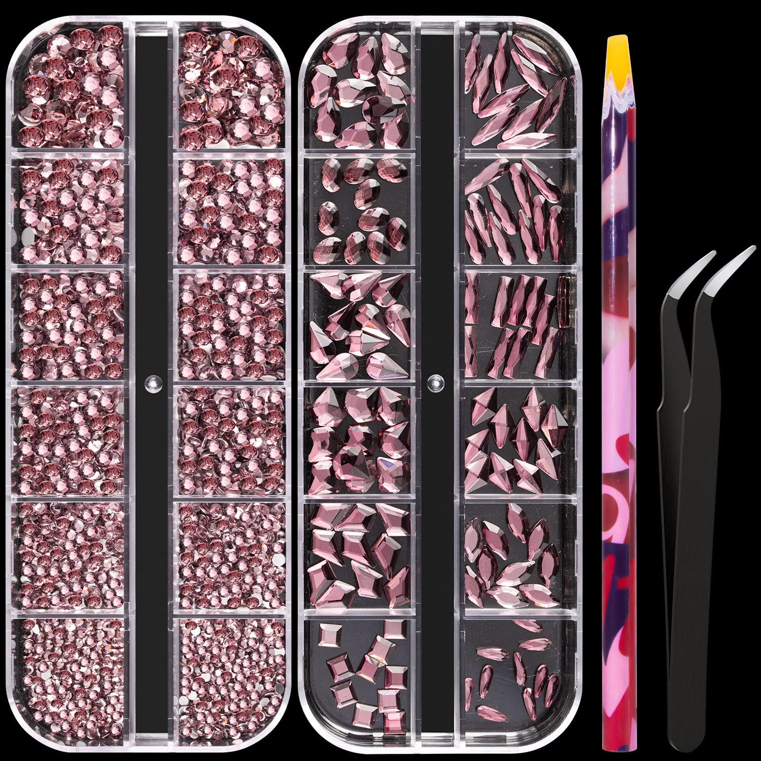 3D Glass Crystal Nail Art Rhinestones Kit - 500pcs Light Purple Flatback Round Beads, Charms & Gems with Pickup Pen & Tweezer for Manicure, Makeup, DIY Crafts - Perfect for Nail Decoration, Jewelry Making, and Party Accessories