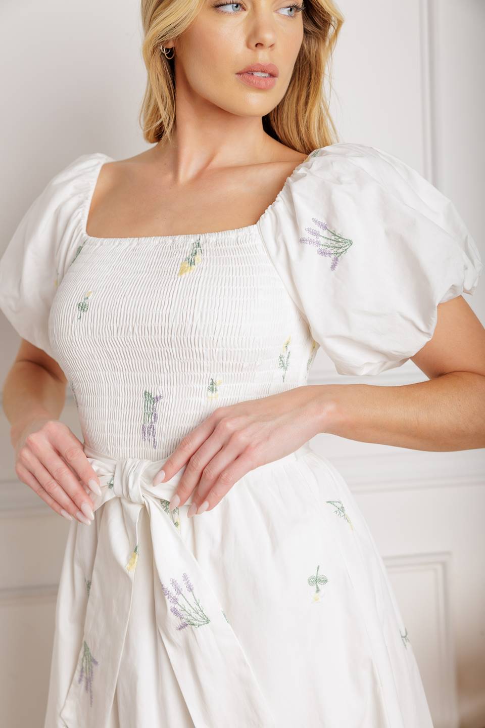 Elegant Petite Flowers Embroidered Midi Dress for Women | Floral Summer Dress for Casual Wear & Special Occasions