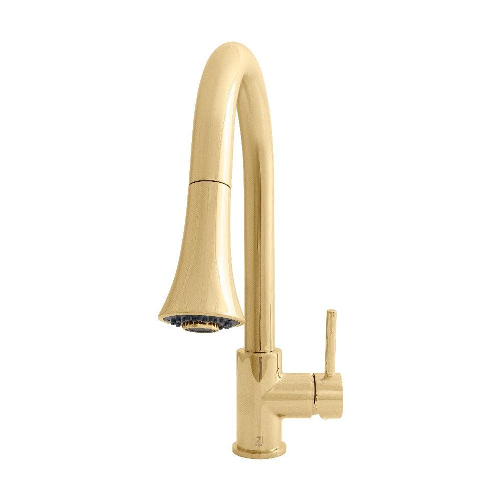 ZLINE Edison Pull Down Single Handle Kitchen Faucet in Polished Gold - Modern Commercial Style Faucet with High Arc Spout for Sink, Dishwashing & Food Prep (EDS KF PG)