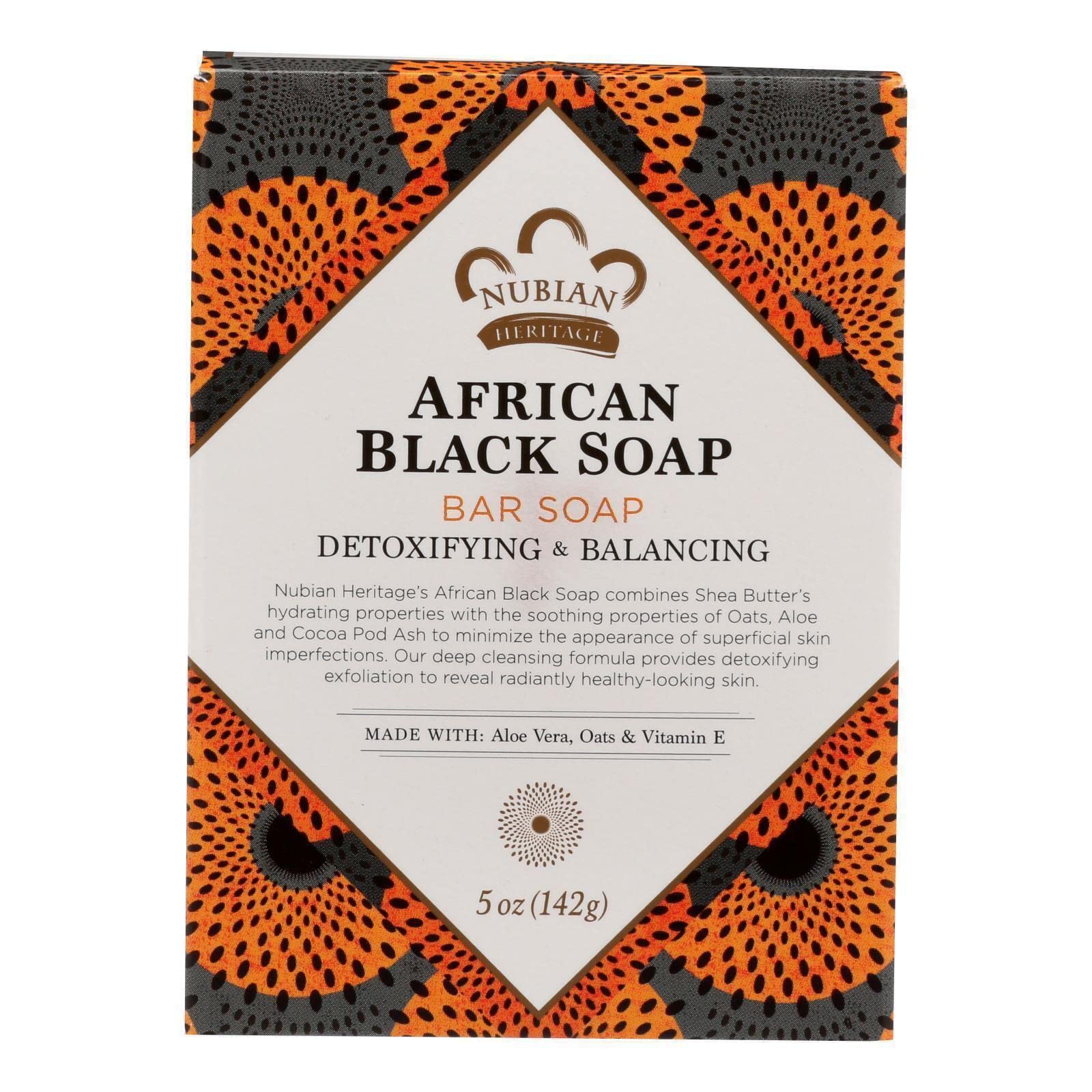 Nubian African Black Soap Bar for Acne, Eczema & Dark Spots - 100% Natural & Organic - 5 Ounce (Pack of 5) - Perfect for Face, Body & Hair Care - Ideal for Sensitive Skin & Daily Cleansing Routine