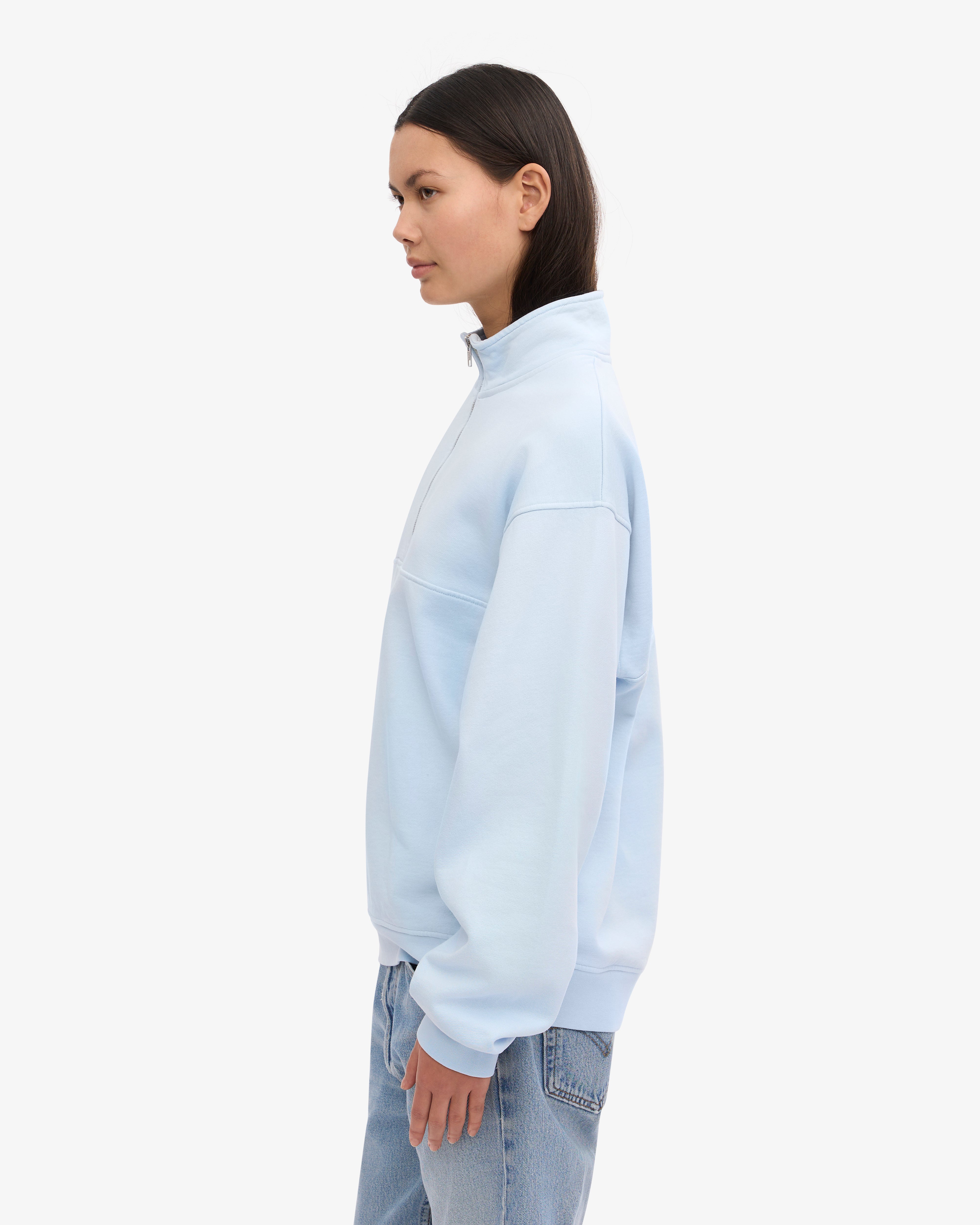 Organic Quarter Zip Sweater for Men - Soft Polar Blue Pullover for Casual & Outdoor Wear | Eco-Friendly Comfort for Work, Travel & Leisure