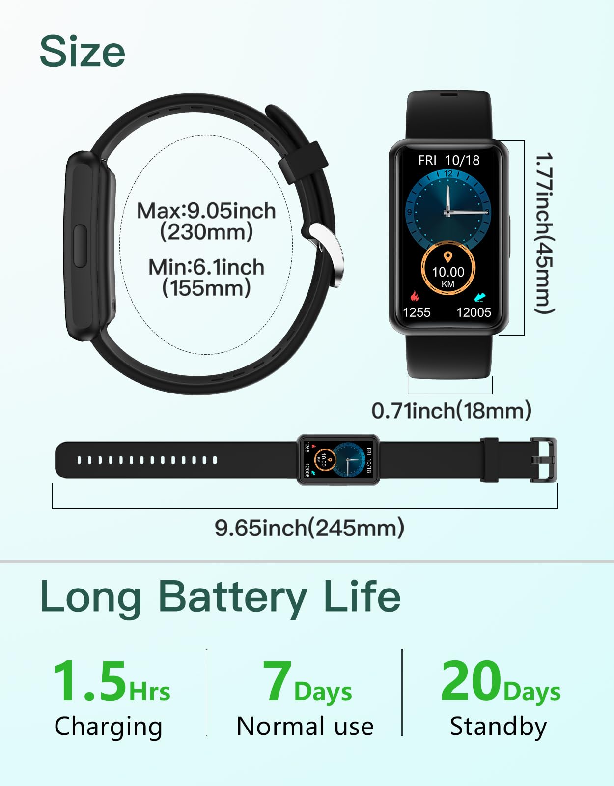 HUAKUA Fitness Tracker - No Bluetooth/APP Needed, IP68 Waterproof Smart Watch for Men & Women with Touch Screen, Step Counter, Calorie & Sleep Tracker, Alarm Clock (Black) - Perfect for Running, Swimming & Daily Activity Tracking