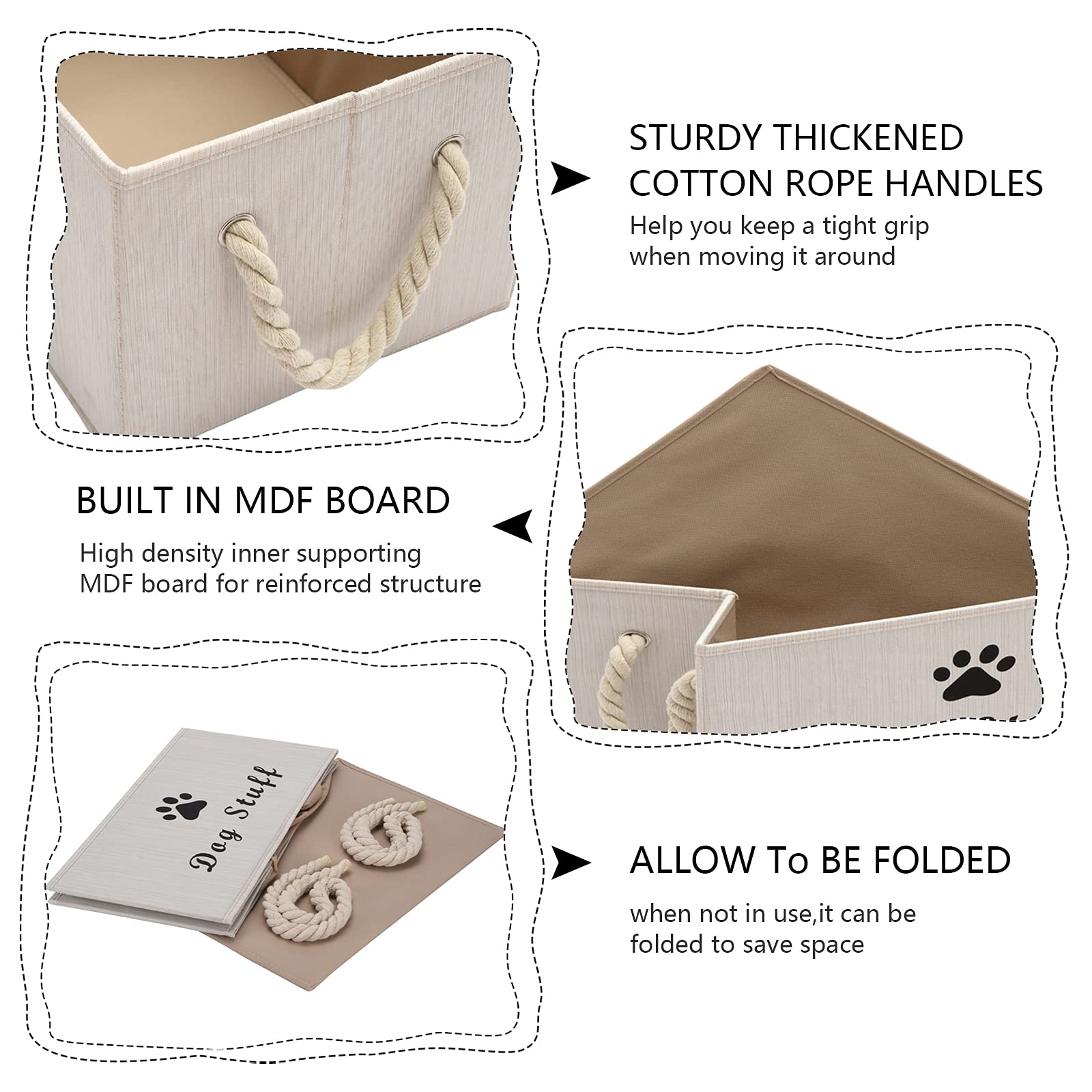 Morezi Canvas Pet Toy Storage Bin & Organizer Basket - White | Perfect for Dog & Cat Toys, Blankets, Leashes, Food | Ideal for Living Room, Bedroom & Pet Play Areas