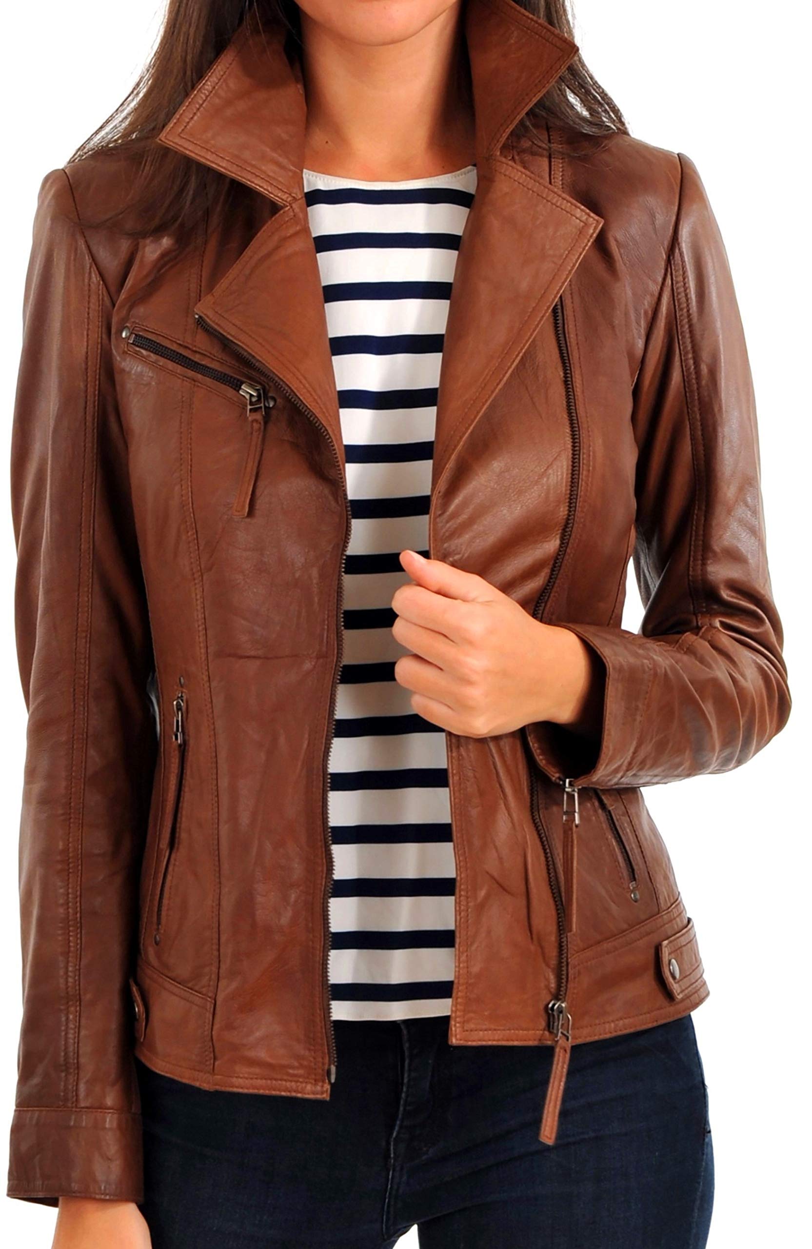 KYZER KRAFT Women's Genuine Lambskin Leather Bomber Jacket - Stylish Motorcycle Biker Jacket for Women - Perfect for Riding, Casual Outfits & Night Out