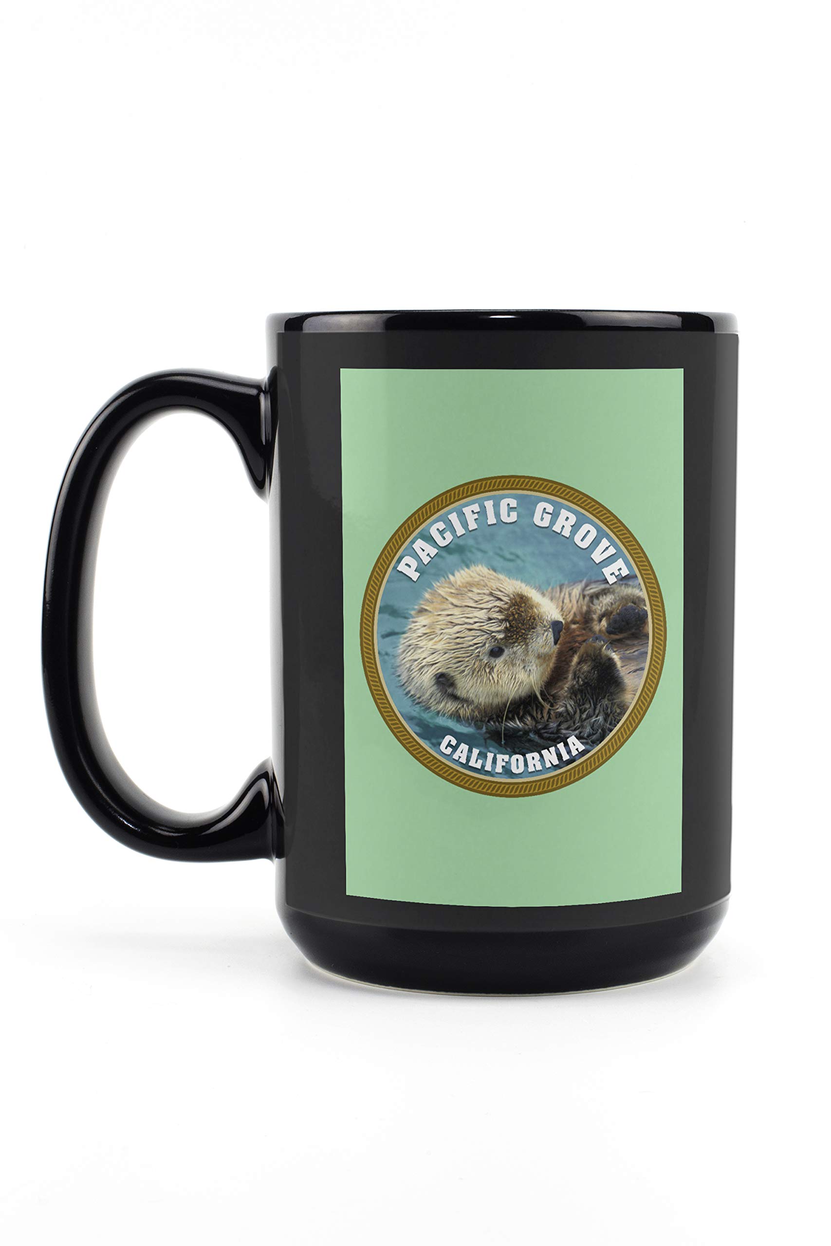 Lantern Press Pacific Grove California Sea Otter Contour 15oz Black Ceramic Coffee Mug - Microwave & Dishwasher Safe - Perfect for Home, Office & Gifts