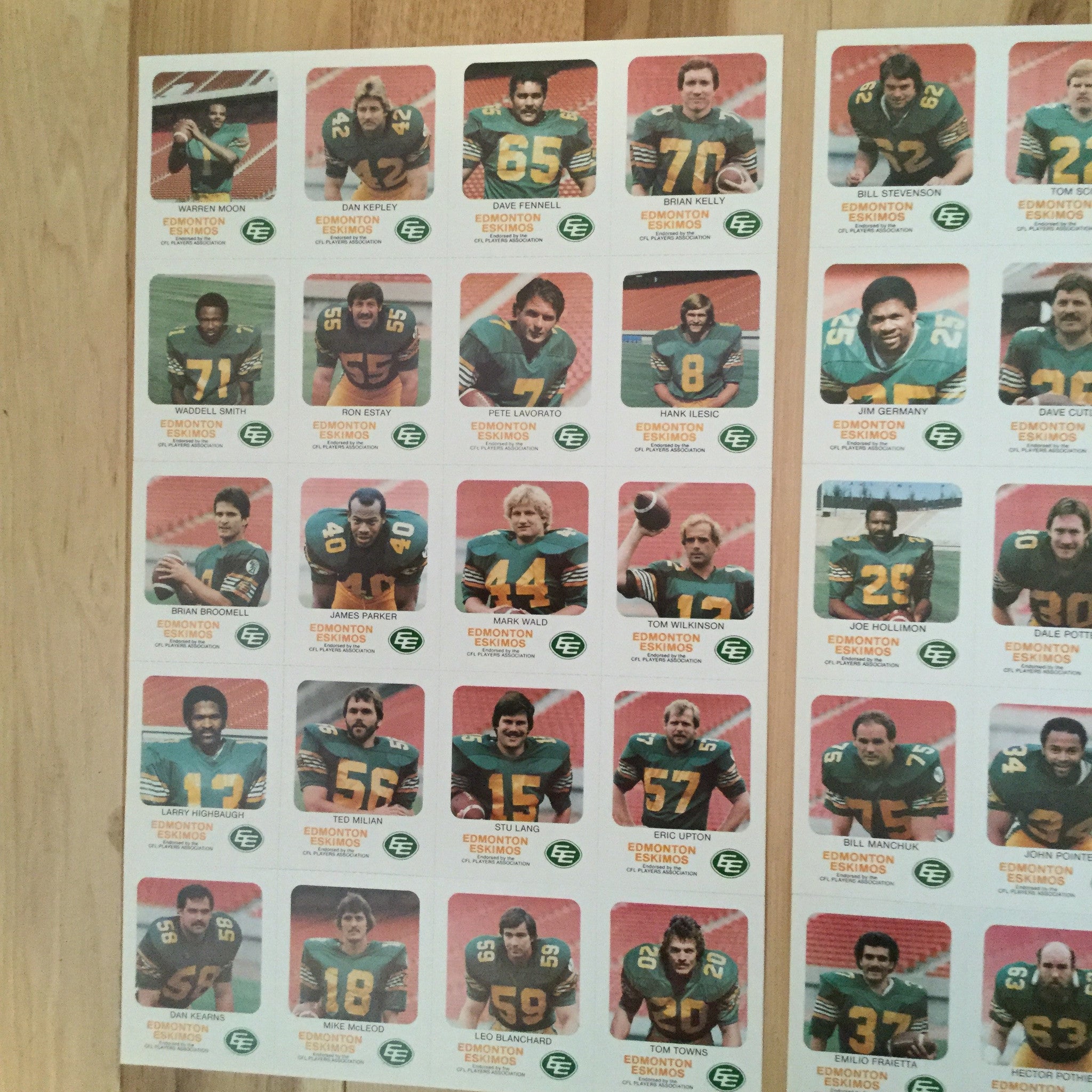 1981 Warren Moon Edmonton Eskimos Rookie CFL Red Rooster Uncut Card Sheets - Rare Collectible for Football Memorabilia Fans & Sports Card Enthusiasts