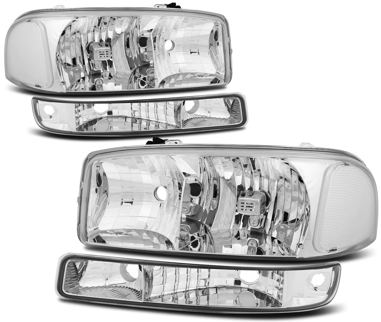 CCiyu Headlight Assembly 15850351 15850352 - Chrome Housing, Clear Reflector & Lens - Compatible with GMC Sierra 1500 (1999-2006) & Yukon XL 1500/2500 (2000-2006) - Perfect for Night Driving & Off-Road Adventures