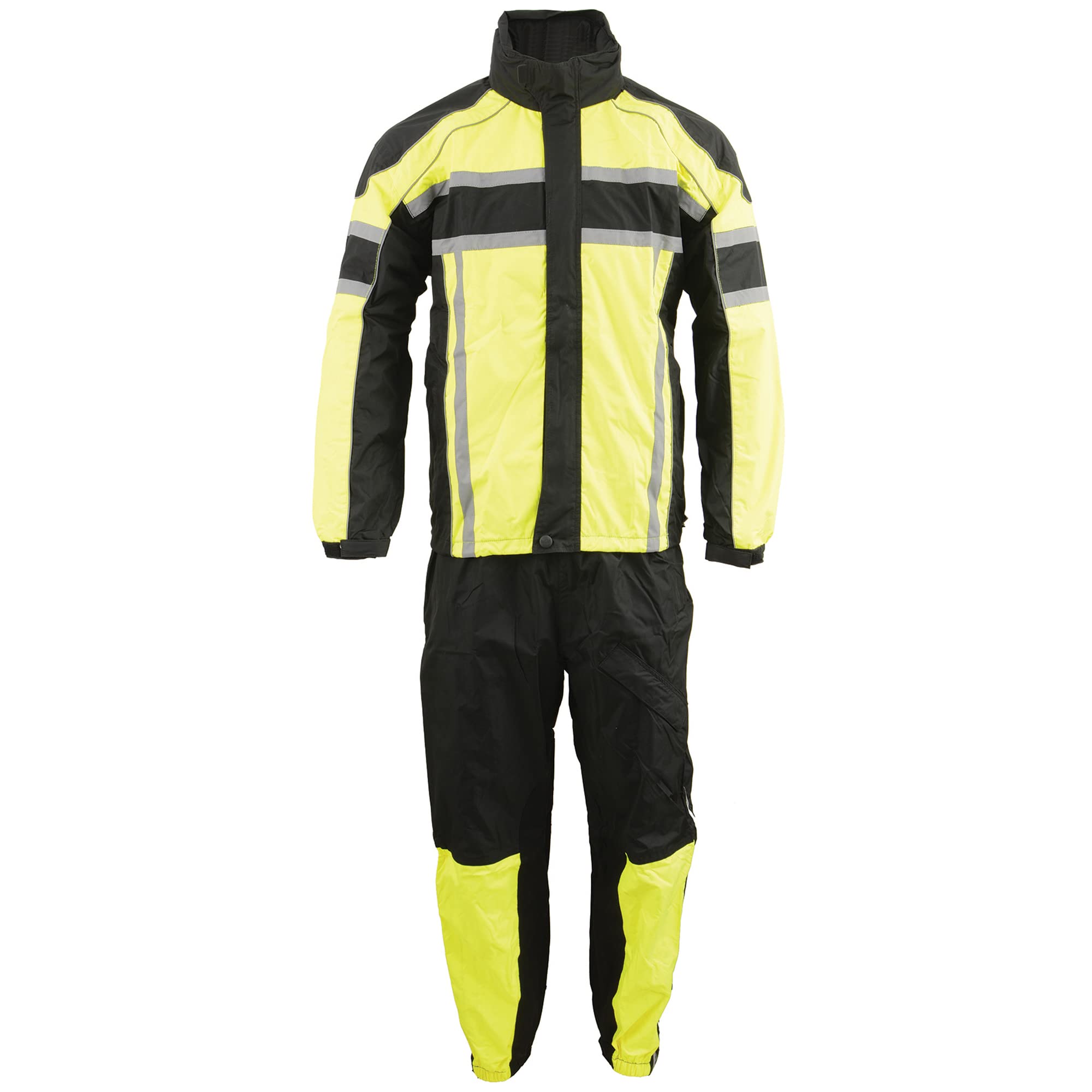Milwaukee Leather Men's Waterproof Motorcycle Rain Suit - Black & Neon Orange/Green with Reflective Tape & Heat Leg Guards | All-Weather Biker Gear for Commuting & Road Trips