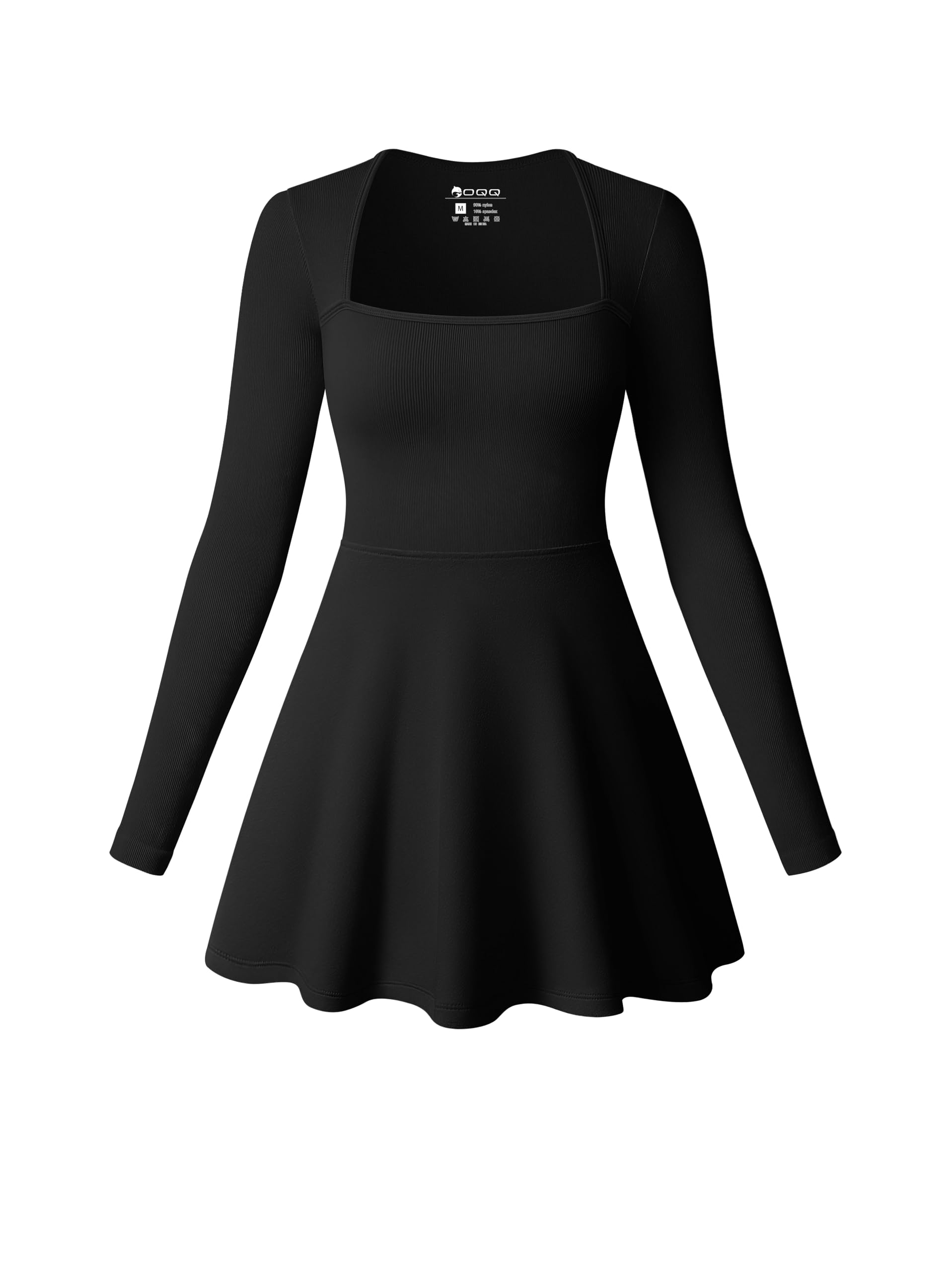 OQQ Women's Long Sleeve Square Neck A-Line Mini Dress - Casual Party Club Wear for Night Out, Date Night & Special Occasions