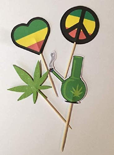 420 Cupcake Toppers - Edible Pot Leaf & Rasta Decorations for Birthday, Bachelorette & Themed Parties - Perfect for Stoner, Hippie & Cannabis-Themed Celebrations