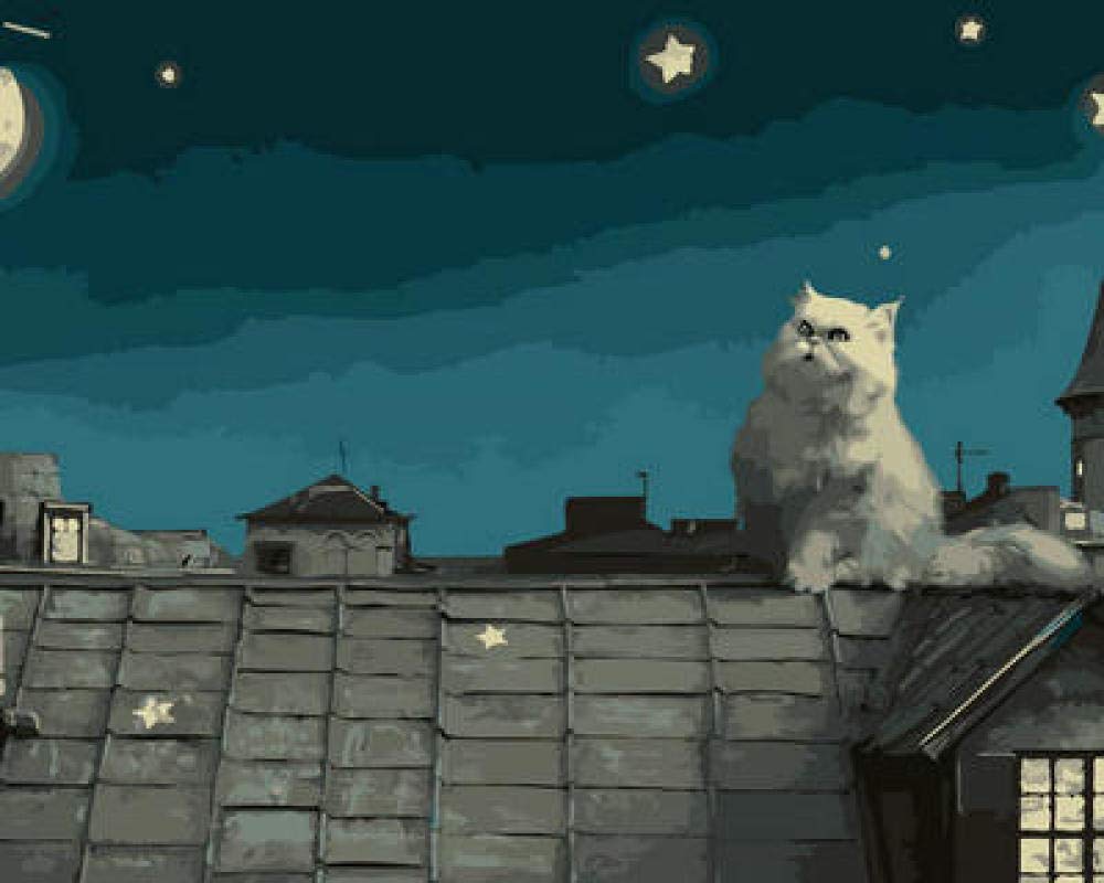 Starry Cat DIY Oil Painting Kit for Adults & Kids - Beginner Friendly Paint by Numbers Set (16x20 Inch) - Perfect for Home Decor, Gifts & Relaxation - WM-2397